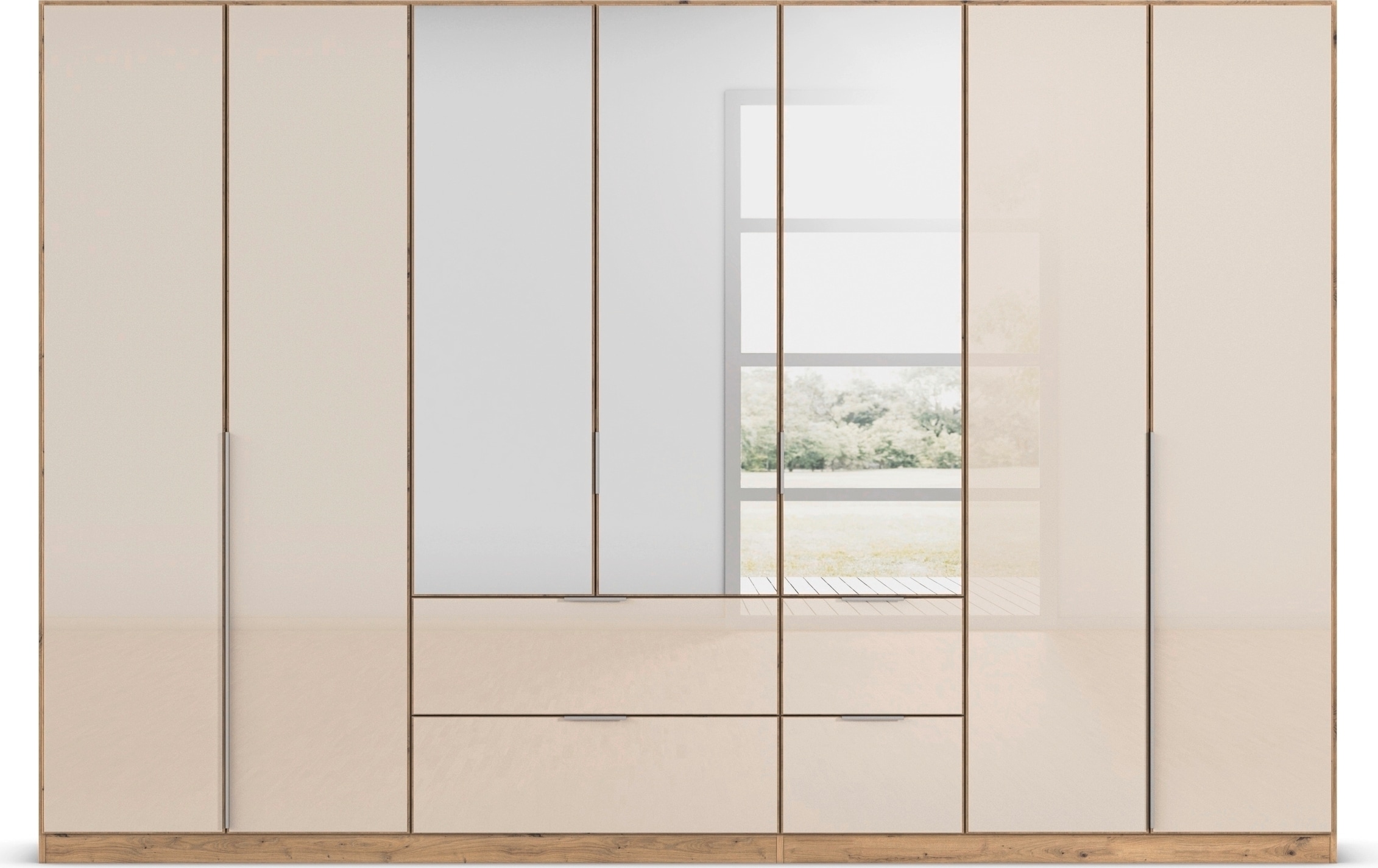 rauch Drehtürenschrank »Kleiderschrank Kleiderschränke Schrank Garderobe AGORDO mit Glasfront«, (in zwei Griff-Farben, Breiten 91-360 cm), mit Außenschubkästen, in 7 Breiten und 2 Höhen MADE IN GERMANY
