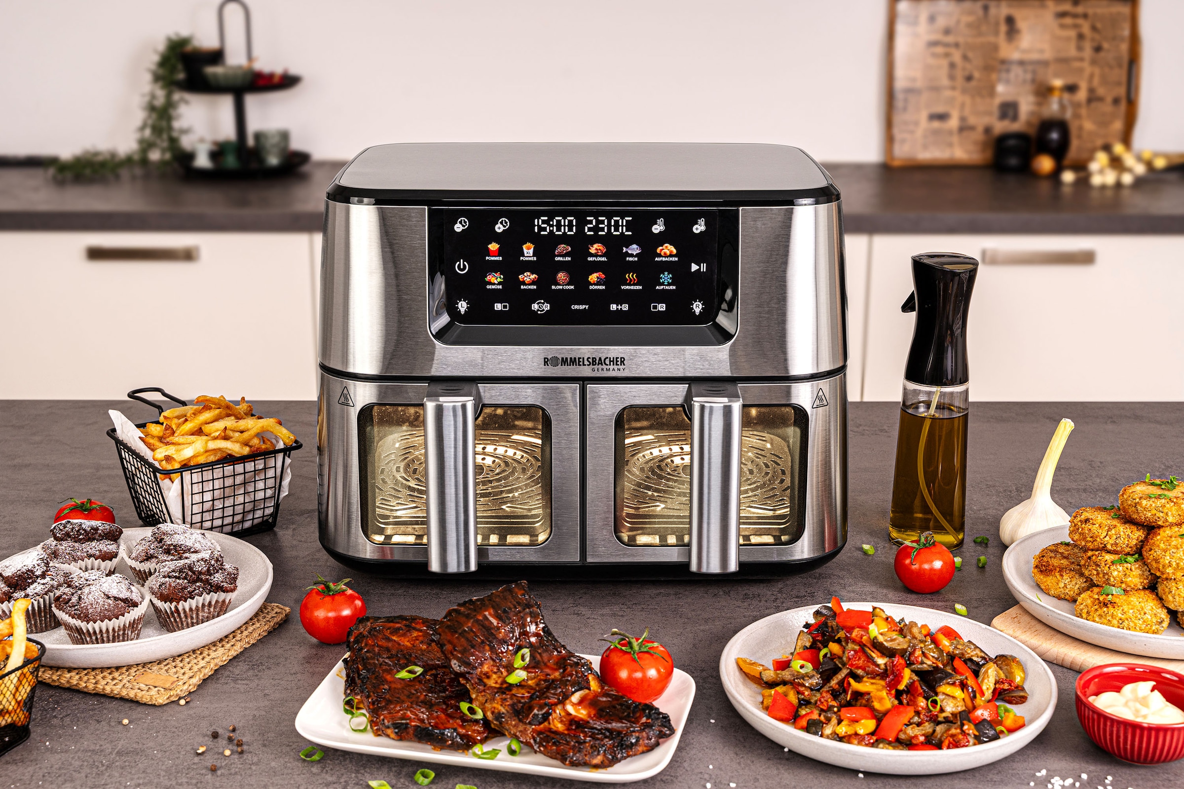 Rommelsbacher Heißluftfritteuse »FRH 2650« 2700 W 2 Körbe à 5,5 Liter Volumen - bis zu 1,2 kg Pommes