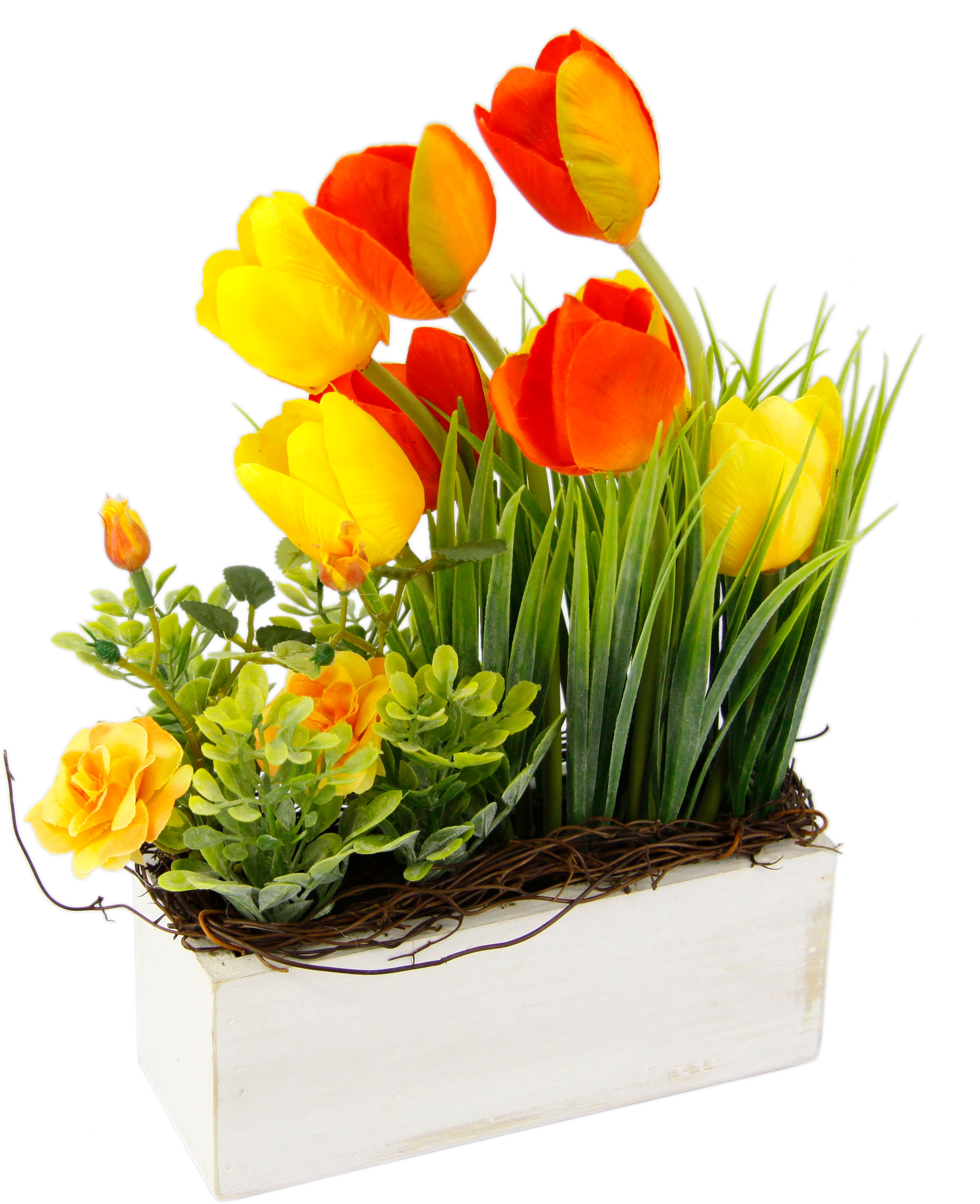 my home Gestecke »Tulpen Wildrosen und Gras«, Im Topf, aus Holz, Blumendeko