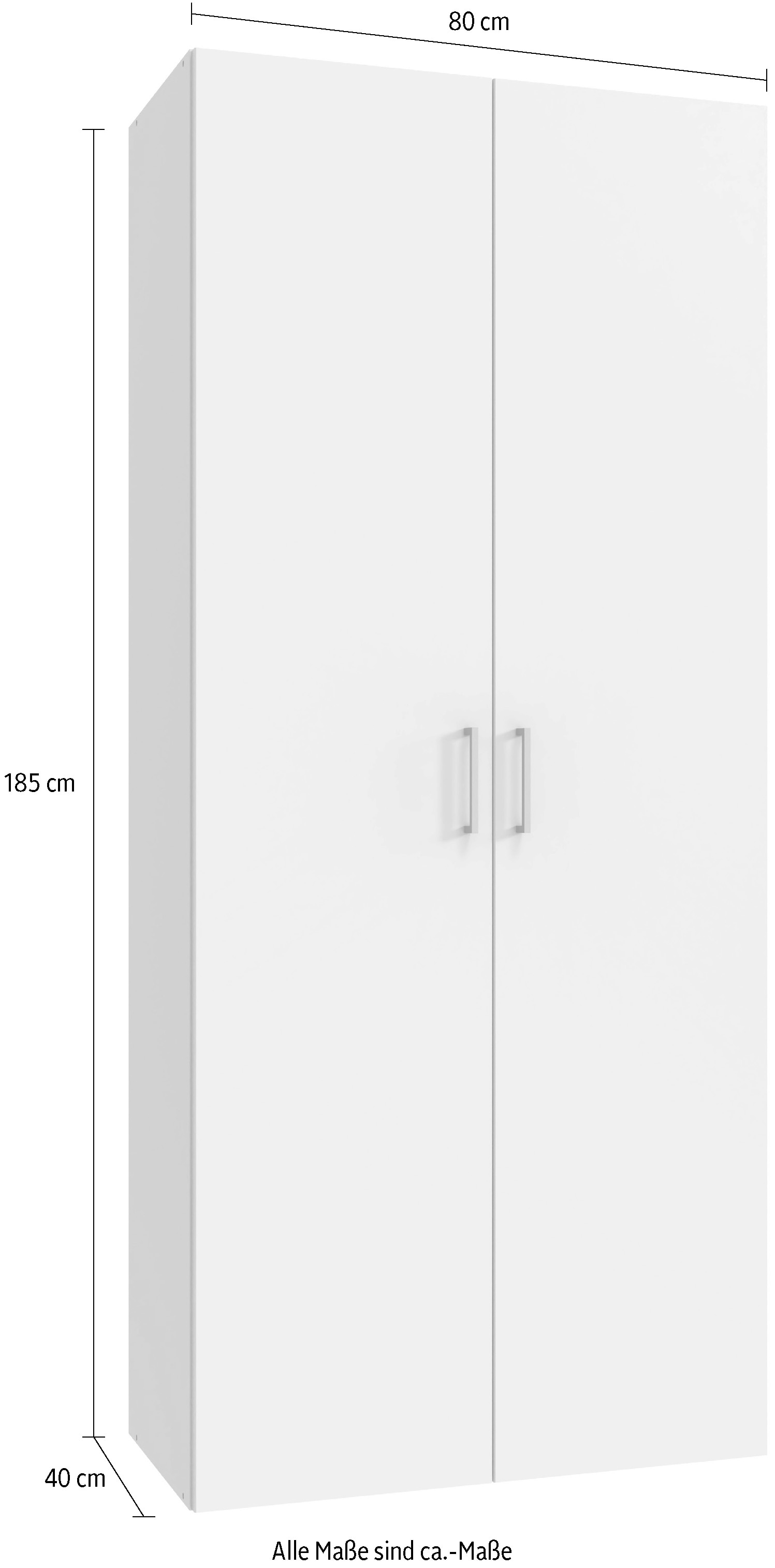 Wimex Kleiderschrank »Mugano,in 8 Breiten,3 Höhen,2 Tiefen, viele Farben, Made in Germany«, (in Basic oder Premium Ausstattung mit 2 weiteren Einlegeböden), mit langen oder kurzen Griffen aus Metall, mit oder ohne Spiegel