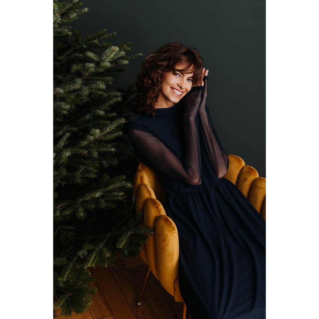 Aniston SELECTED Midikleid, mit kurzem Stehkragen und transparenten Ärmeln - NEUE KOLLEKTION
