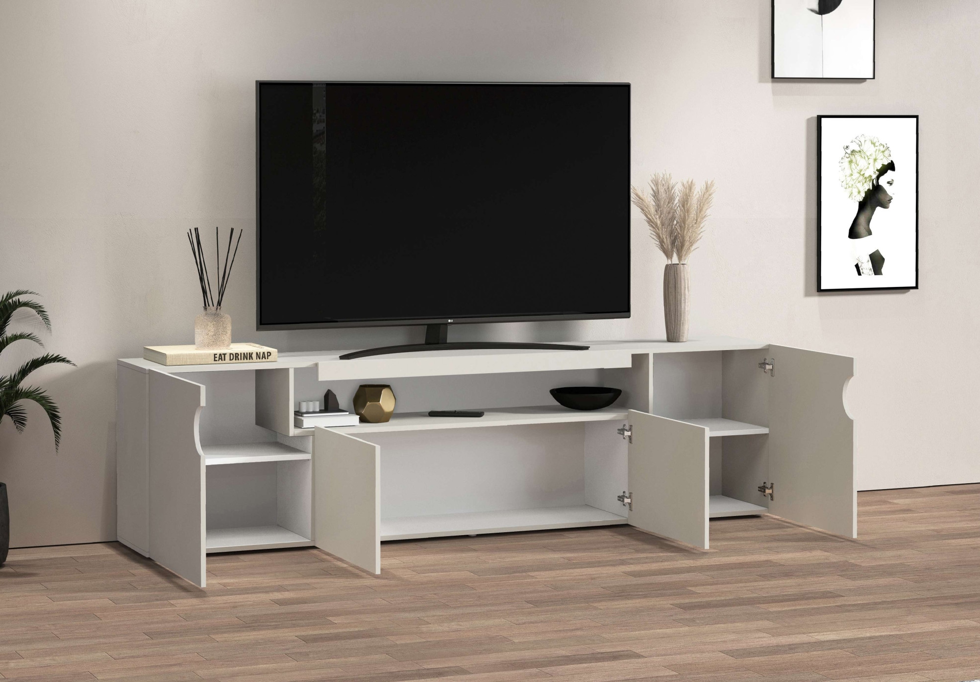 OTTO home Lowboard »REAL,Lowboard,TV-Kommode,TV-Möbel,TV-Bank« 1 Stk. tlg. Mit 4 Türen, davon 2 abgerundet, die ein ovales offenes Fach bilden