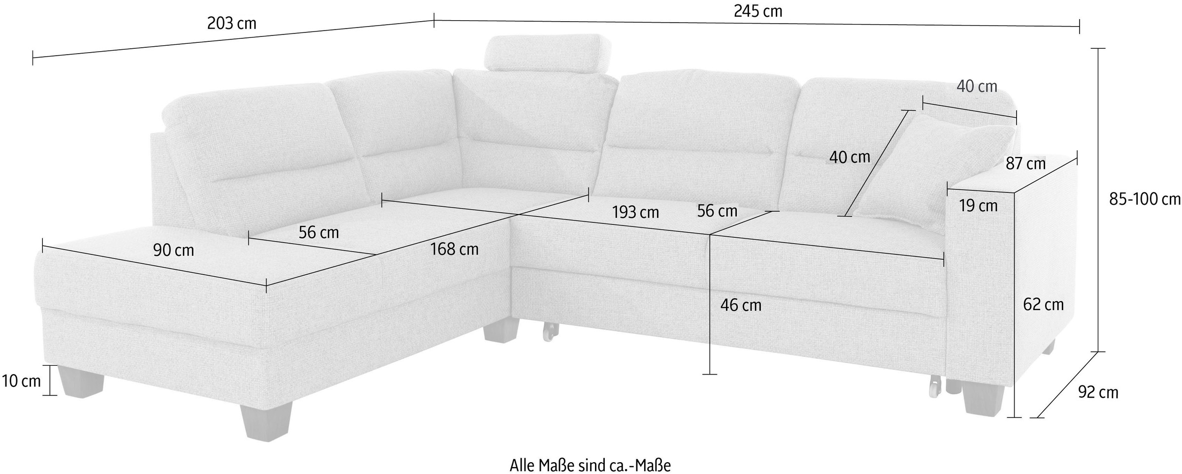 TRENDMANUFAKTUR Ecksofa »Chamber, zeitlos & elegant, B/T 245/203cm, bequem, L-Form«, inklusive einer Kopfstütze, wahlweise mit Schlaffunktion
