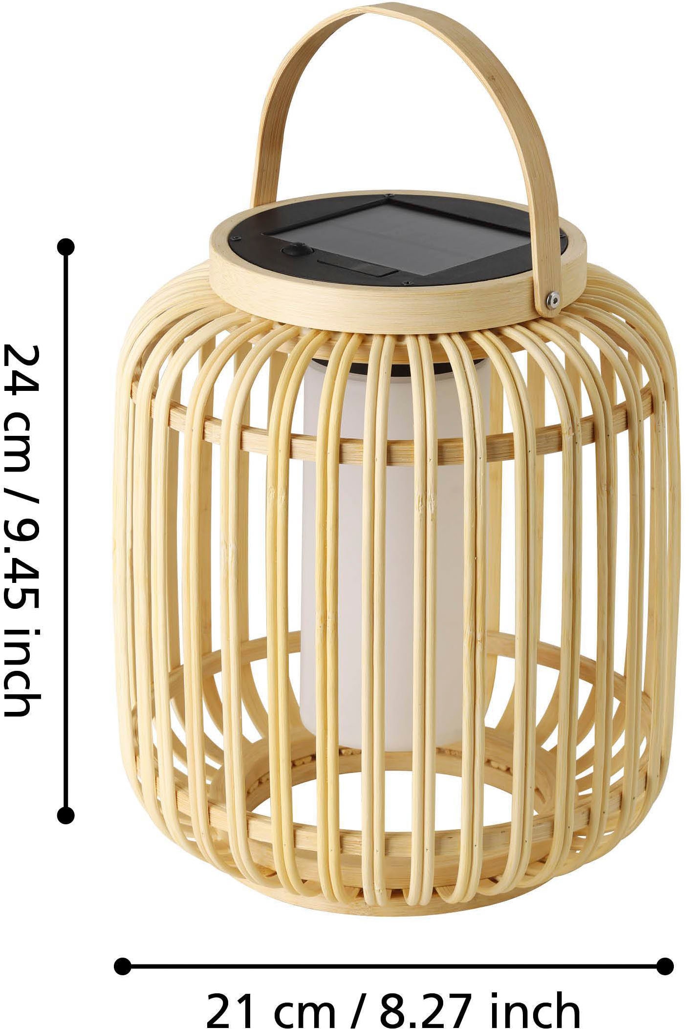 EGLO Tischleuchte »Marliano Tischlampe, Solarlampe Boho, Windlicht, Rattan, IP44, Lampe« LED-Modul 1 Stk. Neutralweiß Tischleuchte - H24 x Ø21 cm - braun, schwarz - 3,3W inkl.