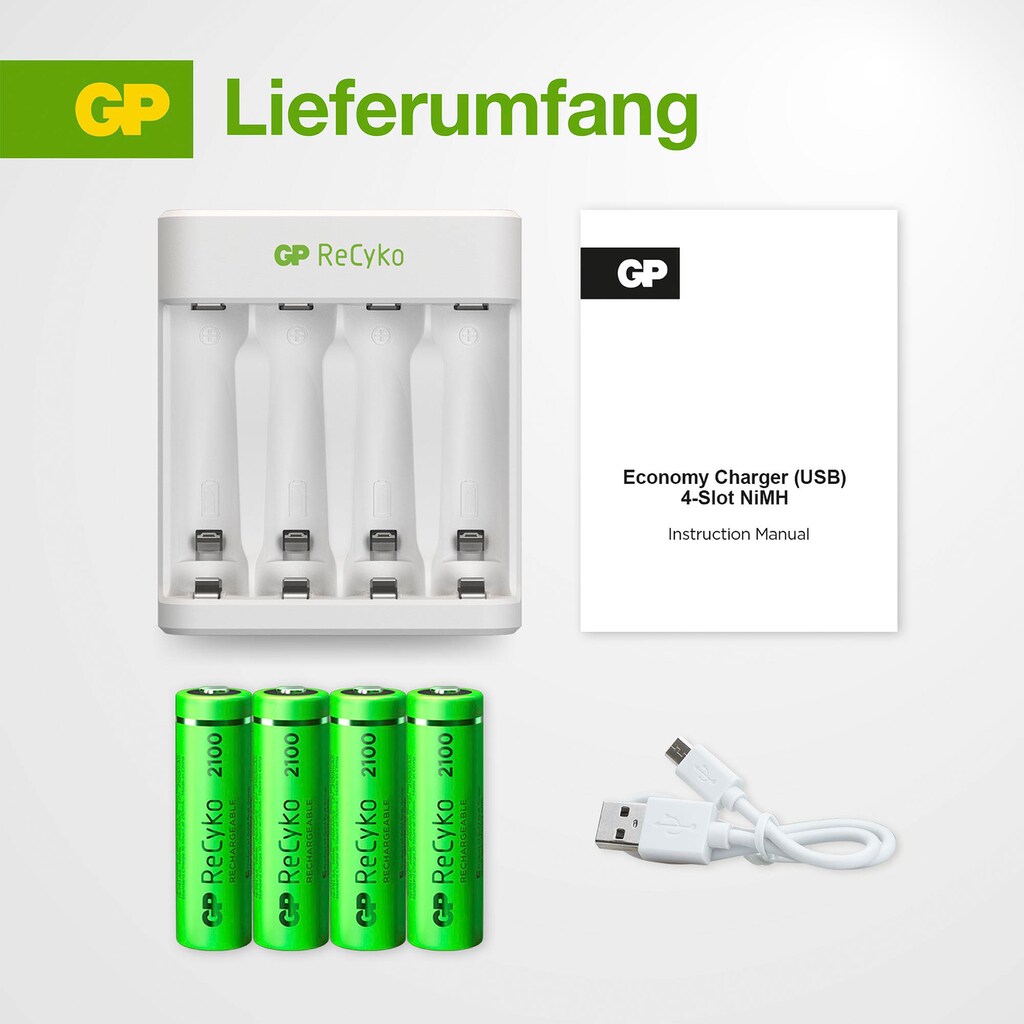 GP Batteries Batterie-Ladegerät »ReCyko E411 mit 4 x AA 2100 mAh NiMH-Batterien«