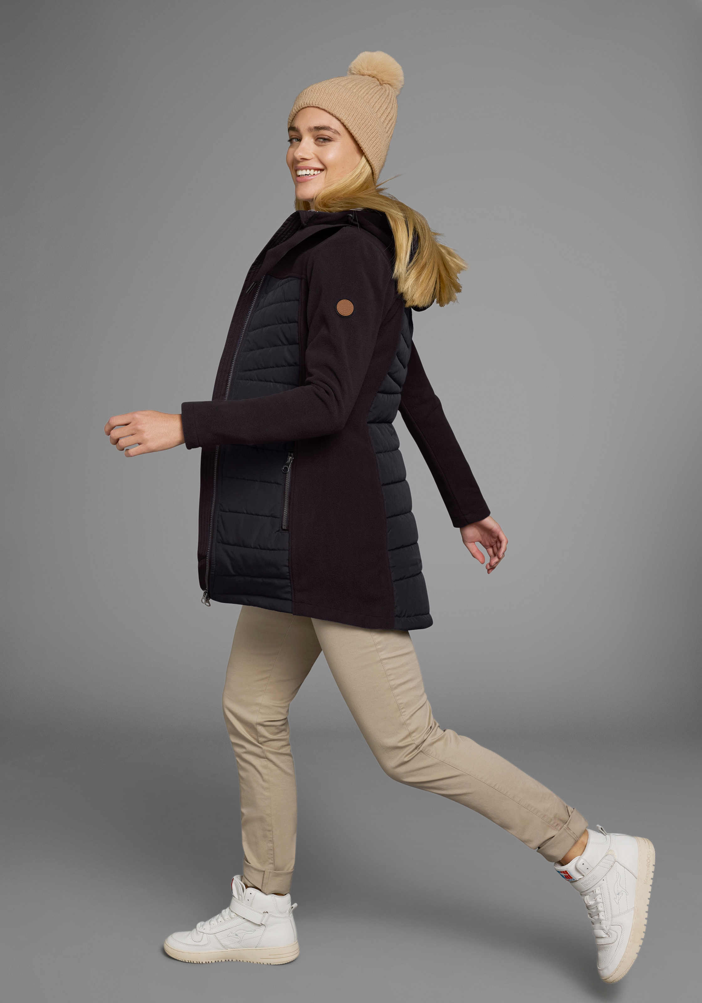 KangaROOS Langjacke mit Kapuze Hybridjacke - Fleecejacke mit wattierten Bereichen