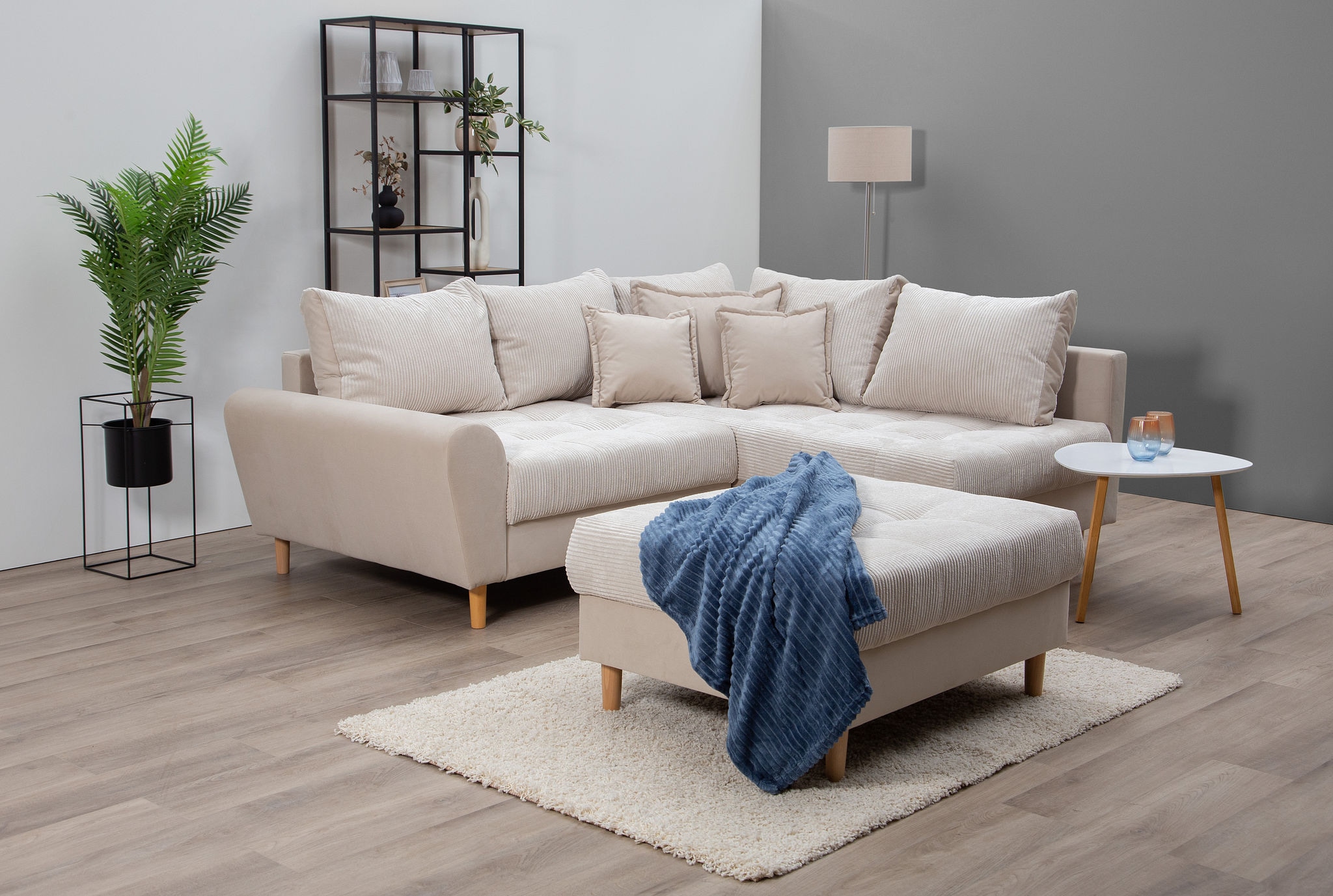 Home affaire Ecksofa »Rice L-Form«, (Set, mit Hocker), mit Bonnellfederkern, Hocker & Kissen, Ottomane beidseitig montierbar