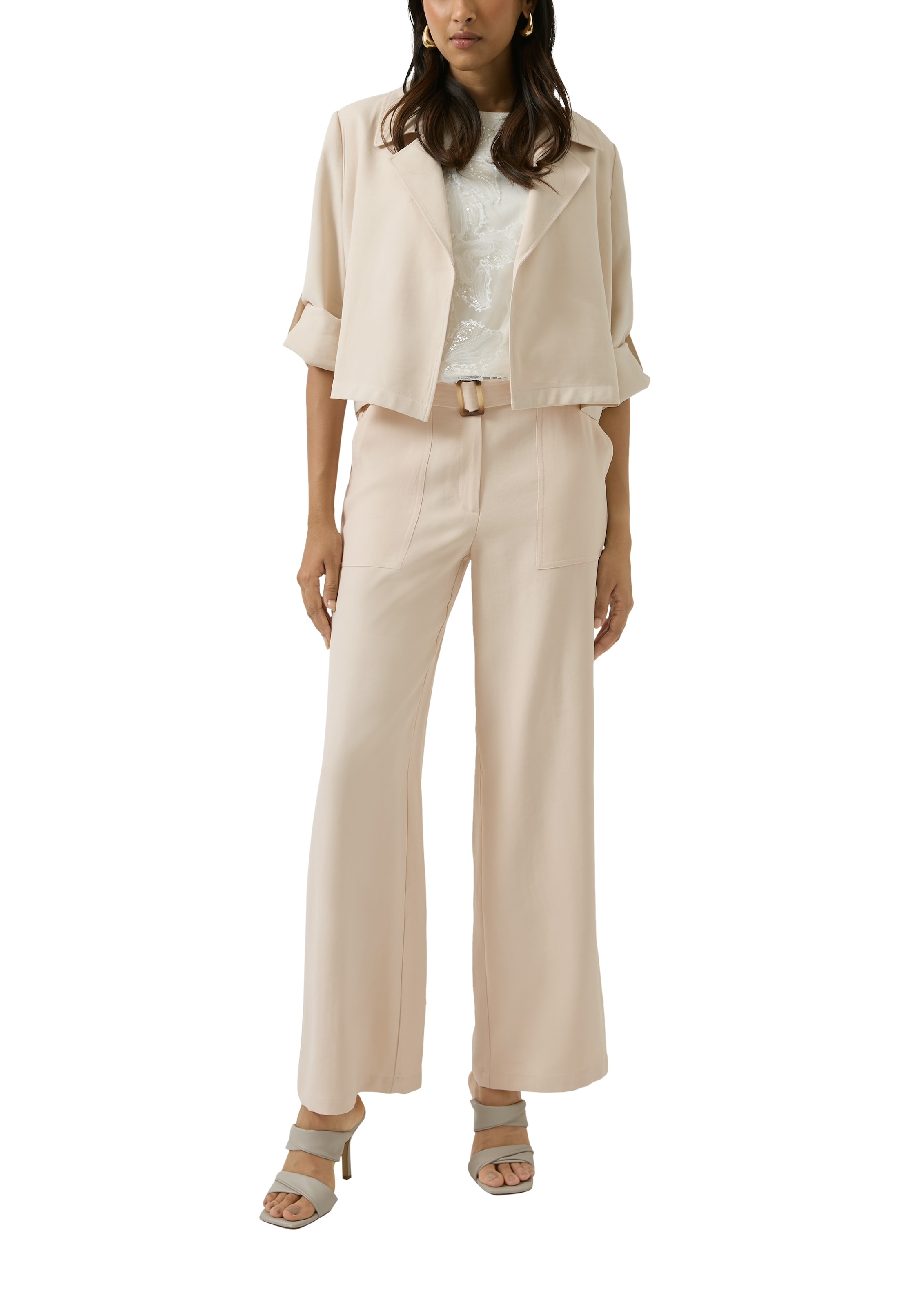 s.Oliver BLACK LABEL Stoffhose  mit Bindegürtel und weitem Bein