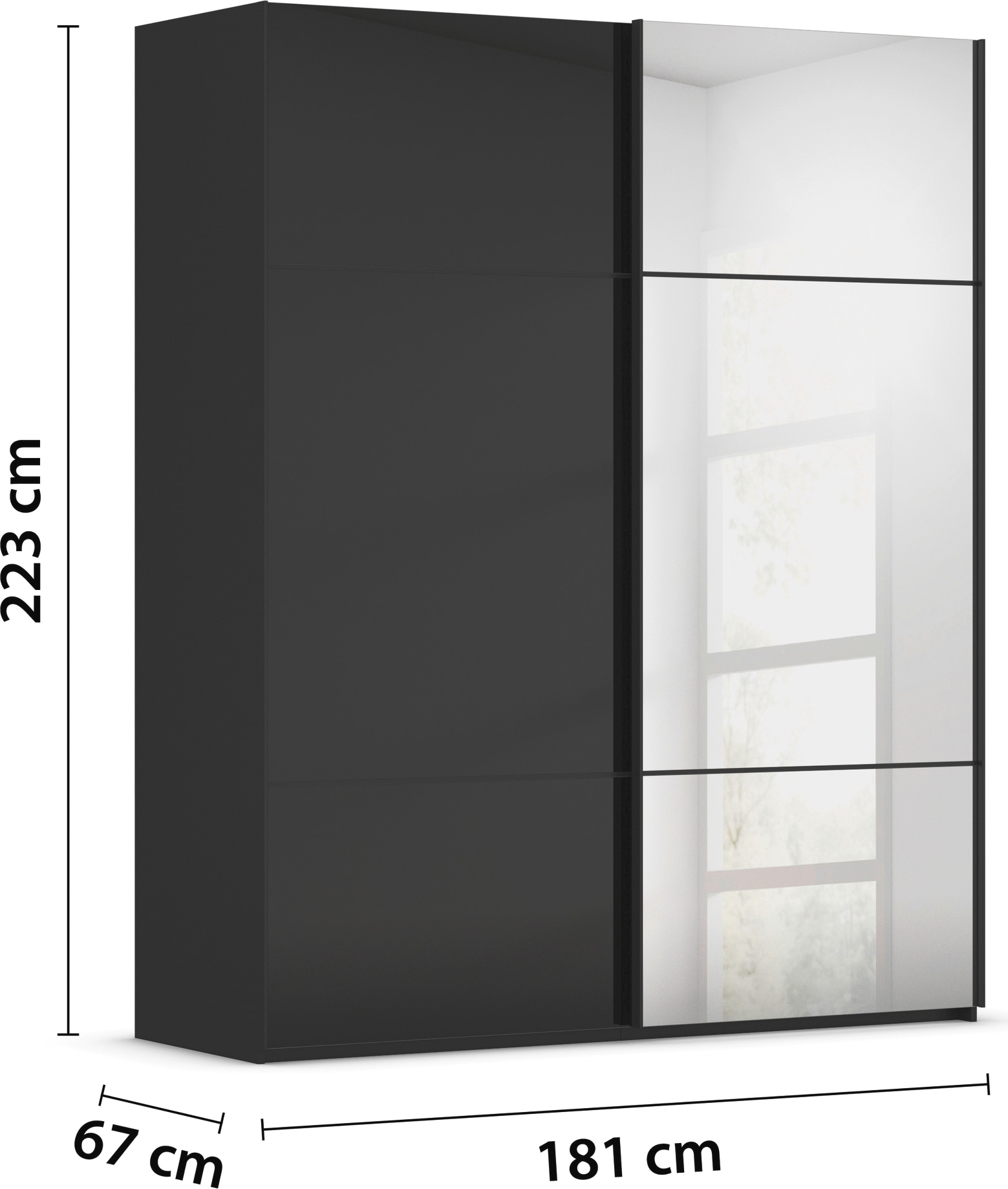 rauch Schwebetürenschrank »Kleiderschrank Schrank Garderobe Schlafzimmerschrank SCALE-TRIO« edle dreigeteilte Front mit 2 Zierleisten Spiegel/Glas MADE IN GERMANY