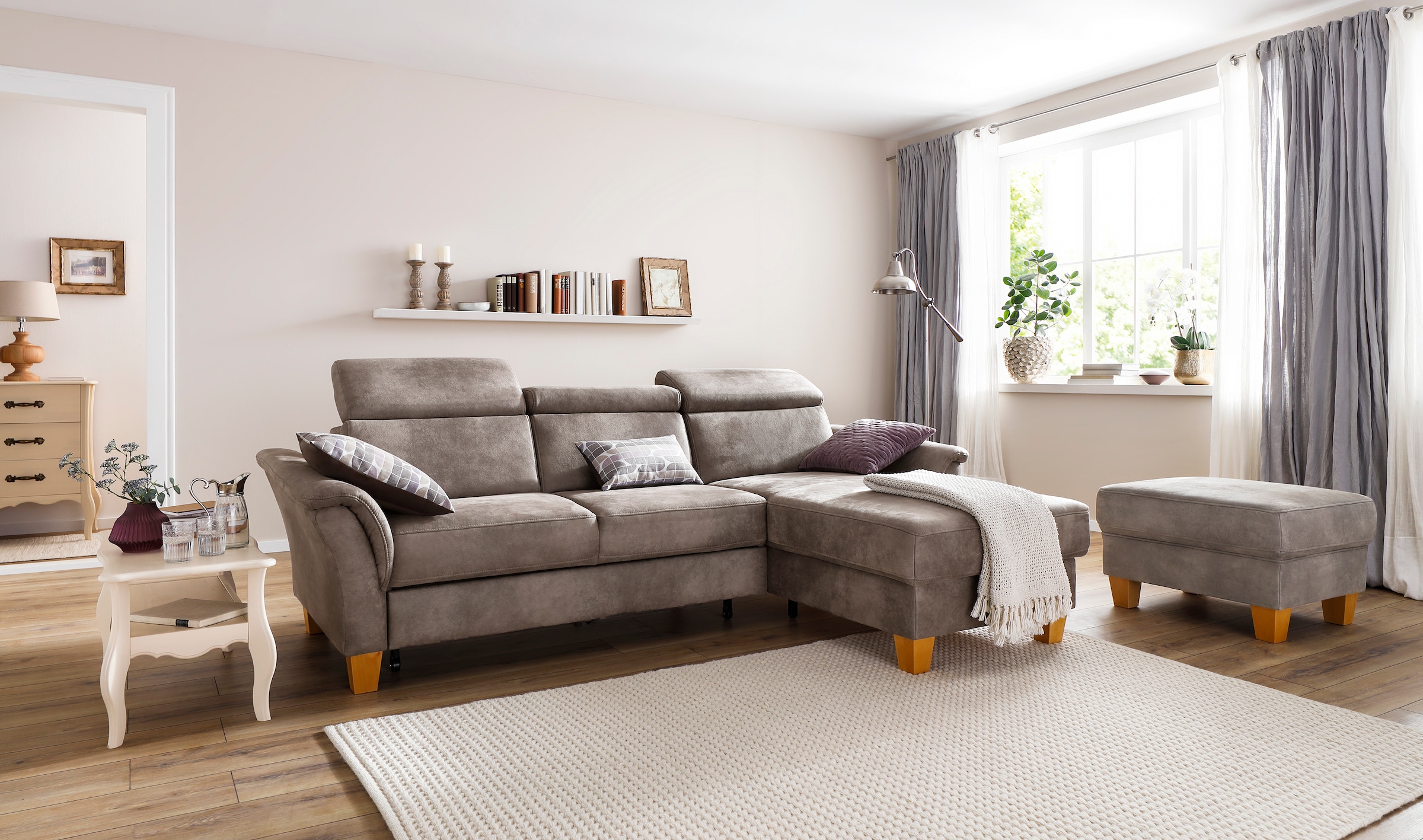 Home affaire Ecksofa »Conville L-Form«, Federkern, wahlweise mit Bettfunktion und Bettkasten bzw. Stauraum