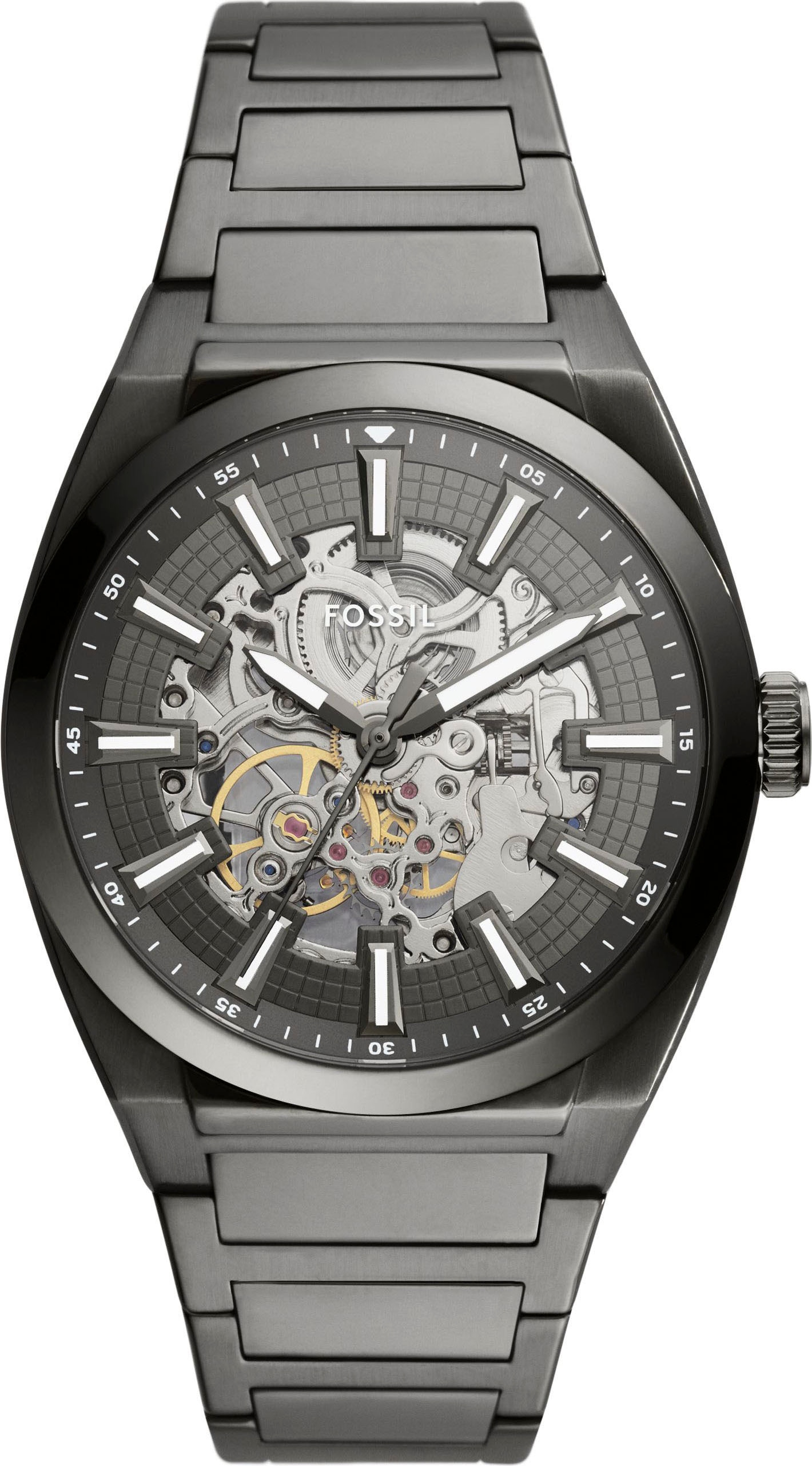 Fossil Automatikuhr »EVERETT«, Armbanduhr, Herrenuhr, Mechanische Uhr, Edelstahlarmband, analog