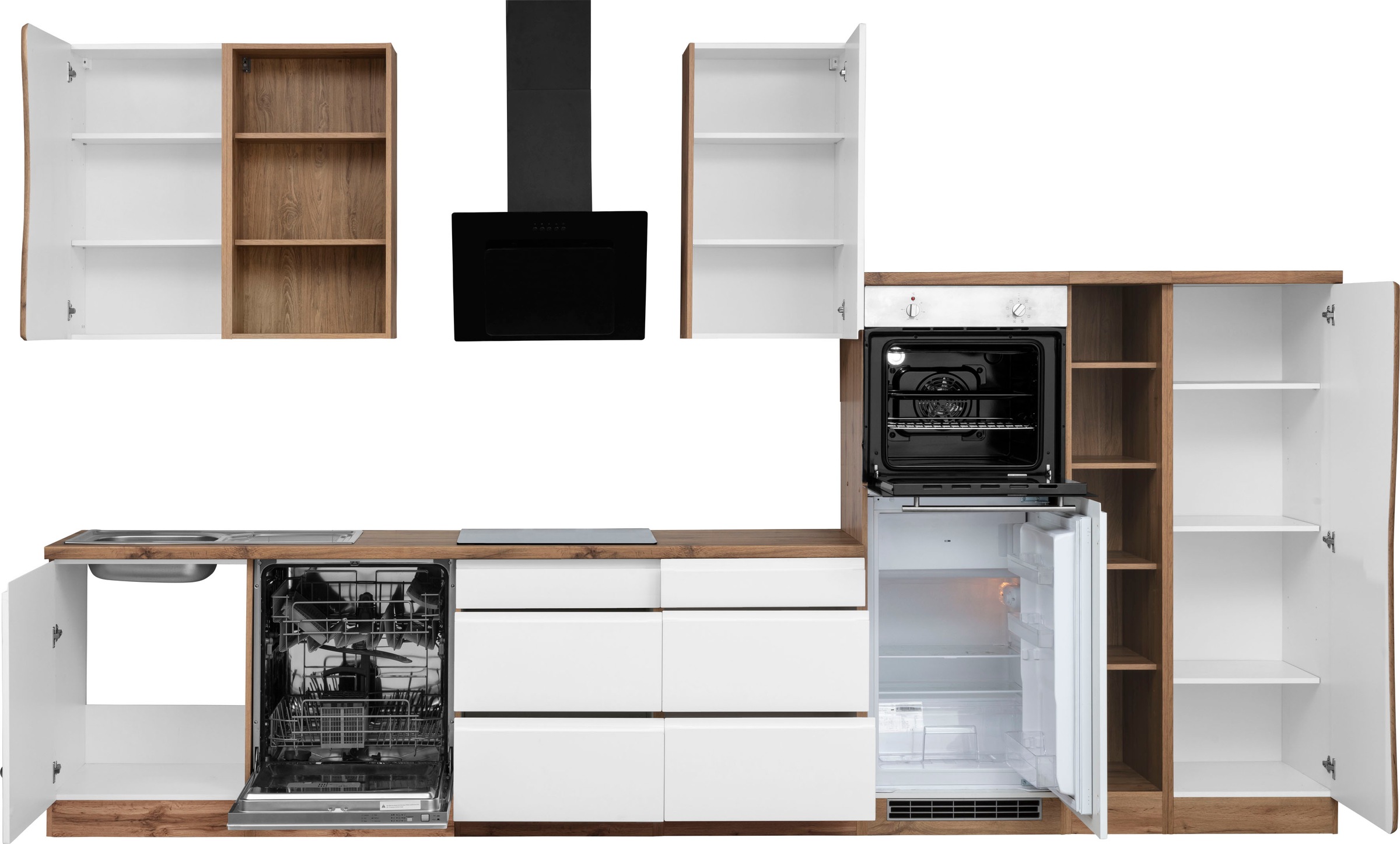 KOCHSTATION Küchenzeile »KS-Bruneck«, 380 cm breit, Ceran-oder Induktionskochfeld, hochwertige MDF-Fronten