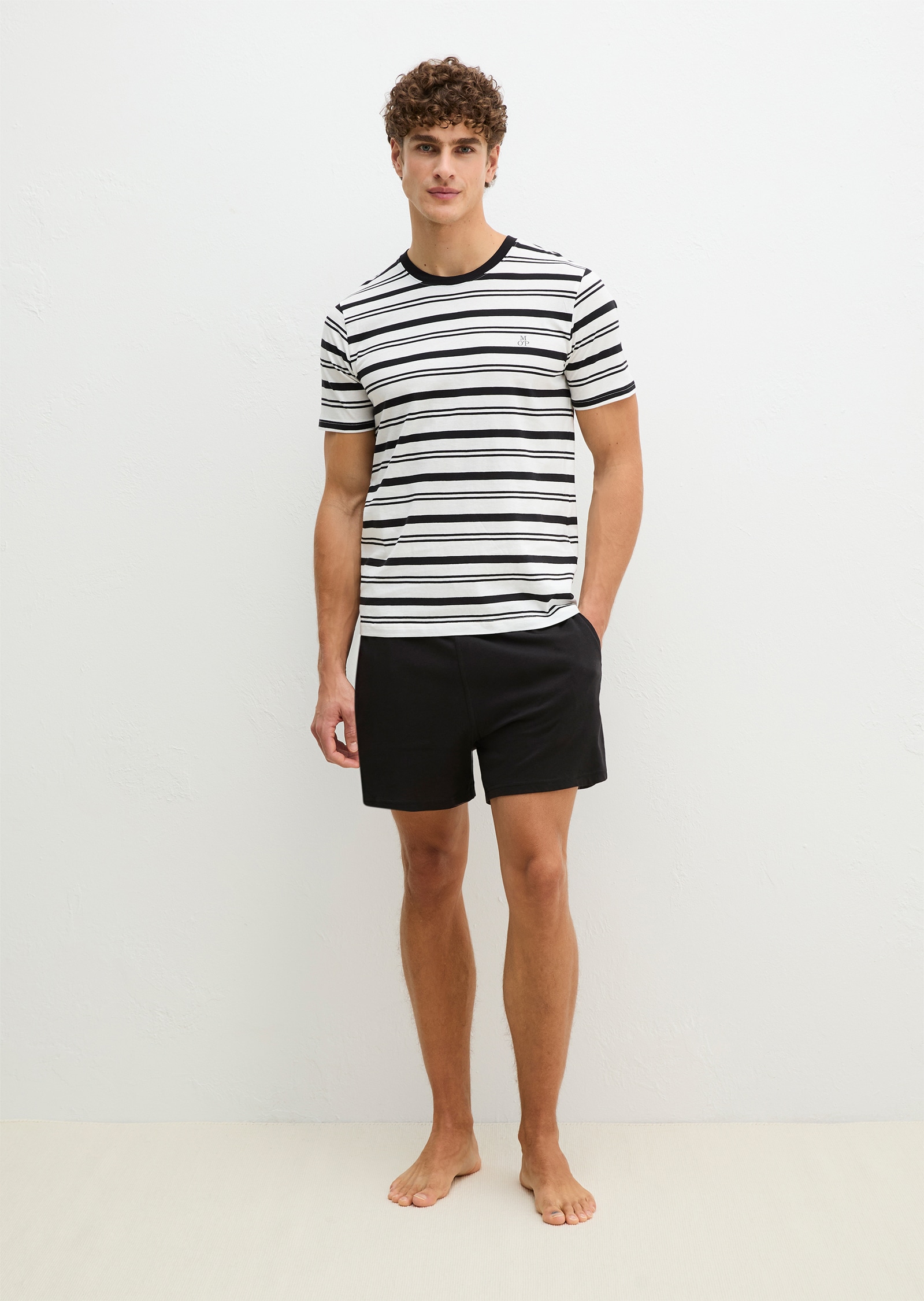 Marc O'Polo Shorty »Mix N Match Cotton« 2 tlg. mit Steifen, Rundhalsausschnitt und kurzen Ärmeln