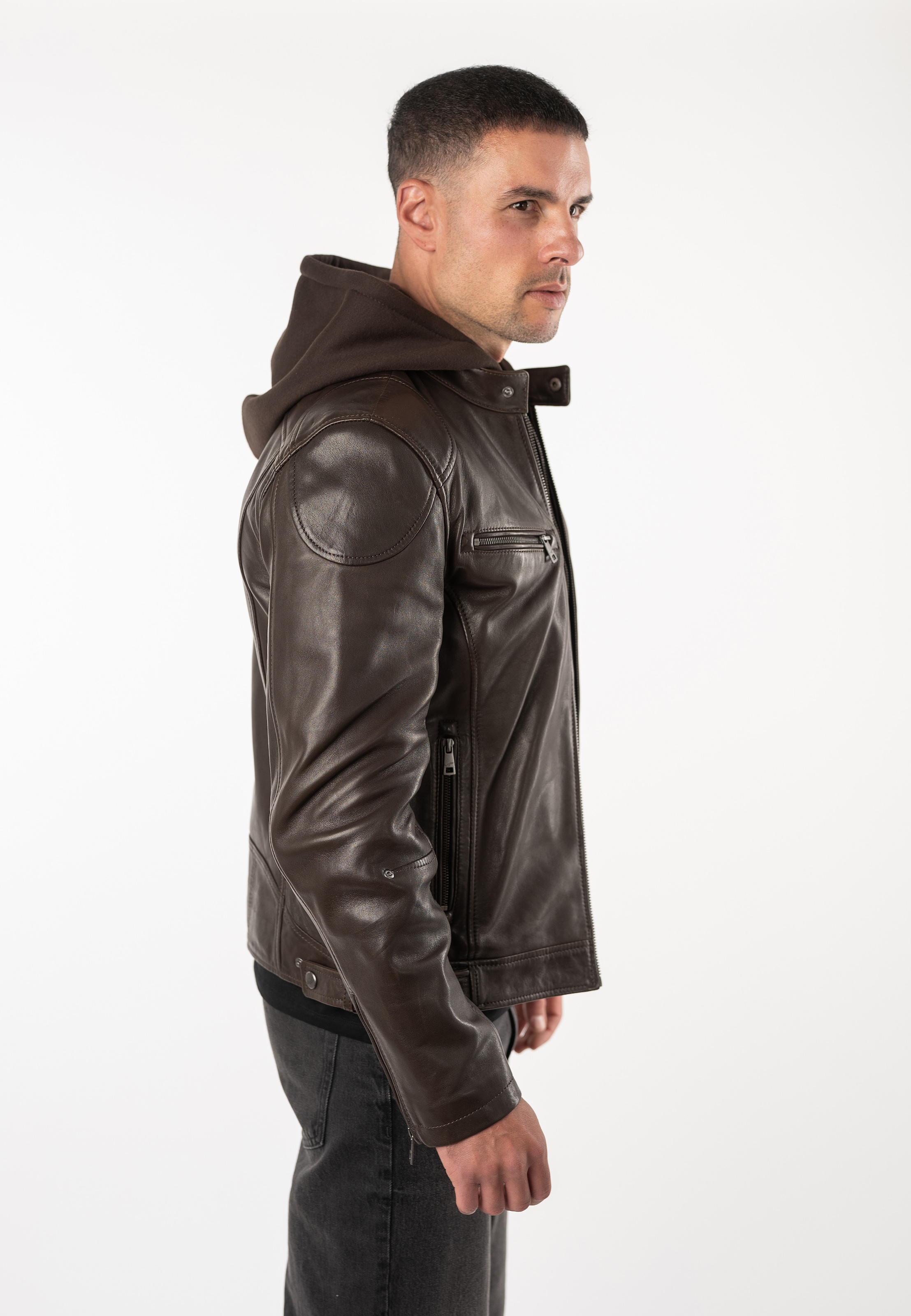 Mauritius Lederjacke »MMBoky« mit Kapuze mit Kapuze & betonter Schulterpartie