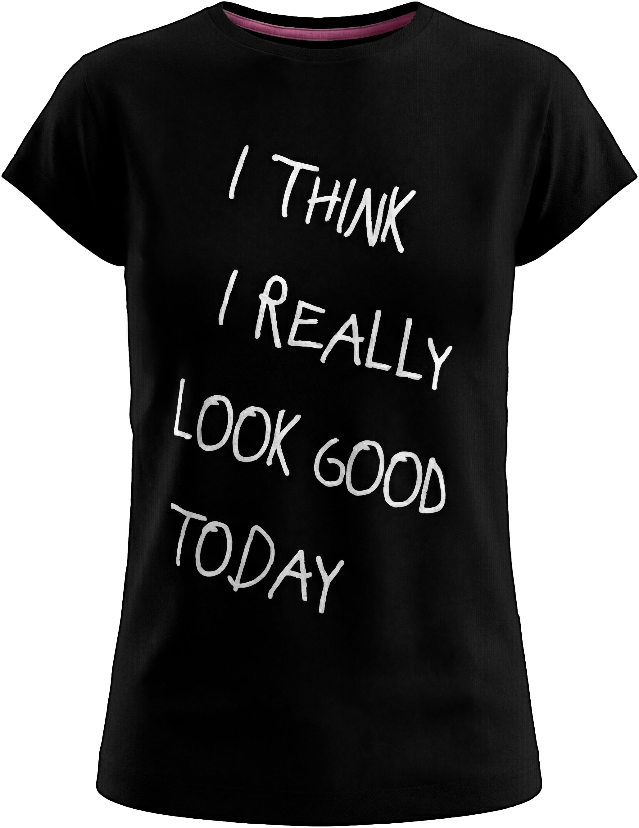 KIDSWORLD T-Shirt »Lässiger Spruch: I THINK I LOOK REALLY GOOD TODAY« für Mädchen, Kurzarm, Rundhalsausschnitt, mit Statement-Sprüchen