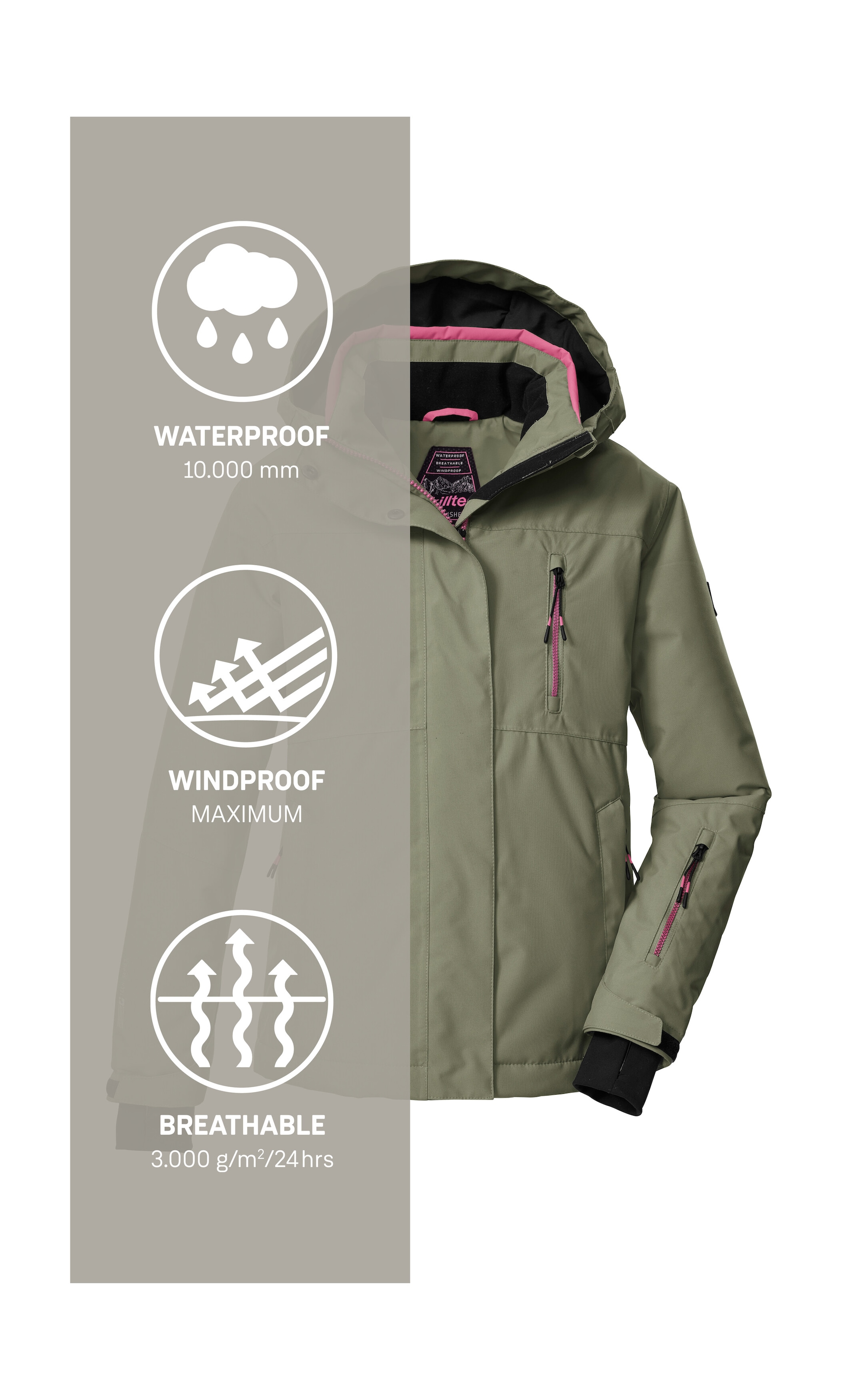 Killtec Skijacke »KSW 205 GRLS SKI JCKT«, Wasserdichte, atmungsaktive Ski-Jacke mit verstellbarer Kapuze