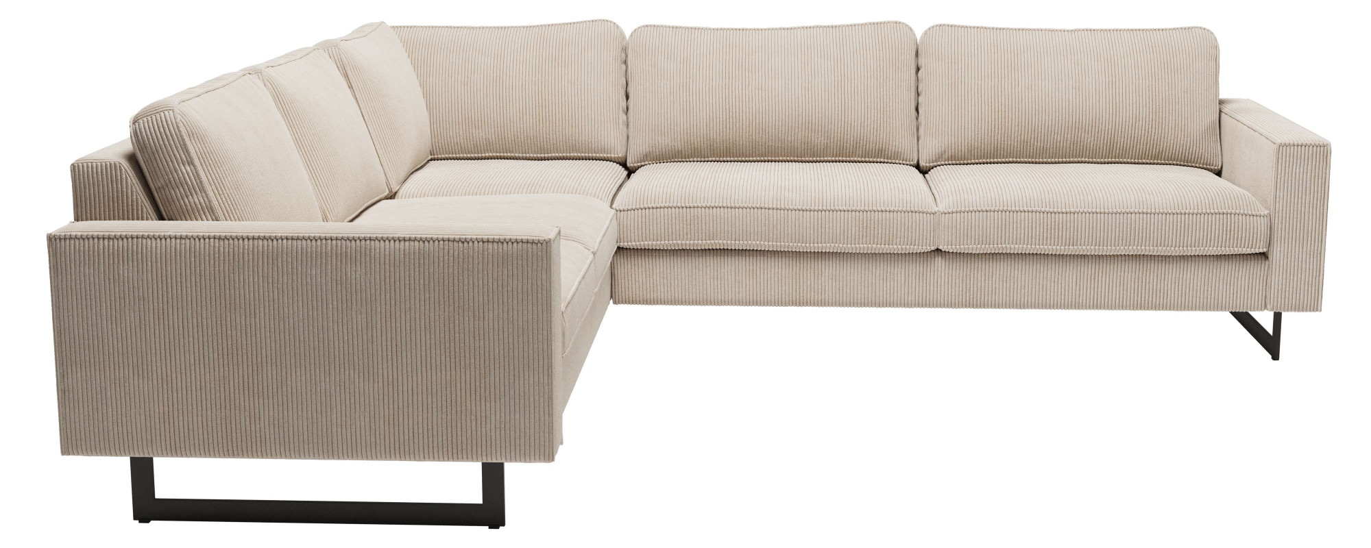 Places of Style Ecksofa »Pinto, XXL, 250/290 cm, langer Schenkel, Ottomane«, Cord, Chenille, Lederoptik, mit Keder, Metallfüße, Wellenunterfederung