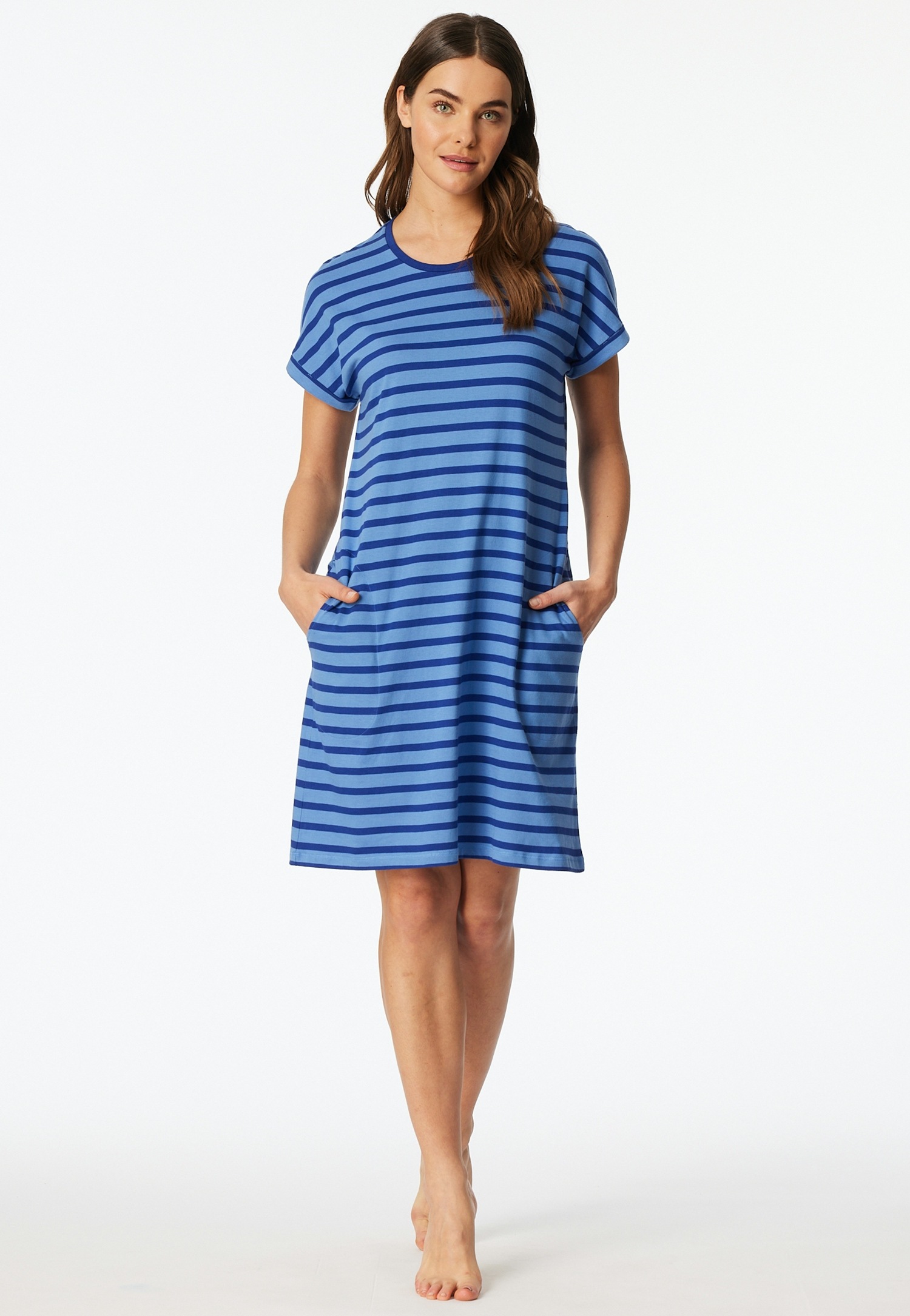 Schiesser Nachthemd »Casual Essentials« Seitennahttaschen mit garngefärbten Streifen und sportlichen Taschen