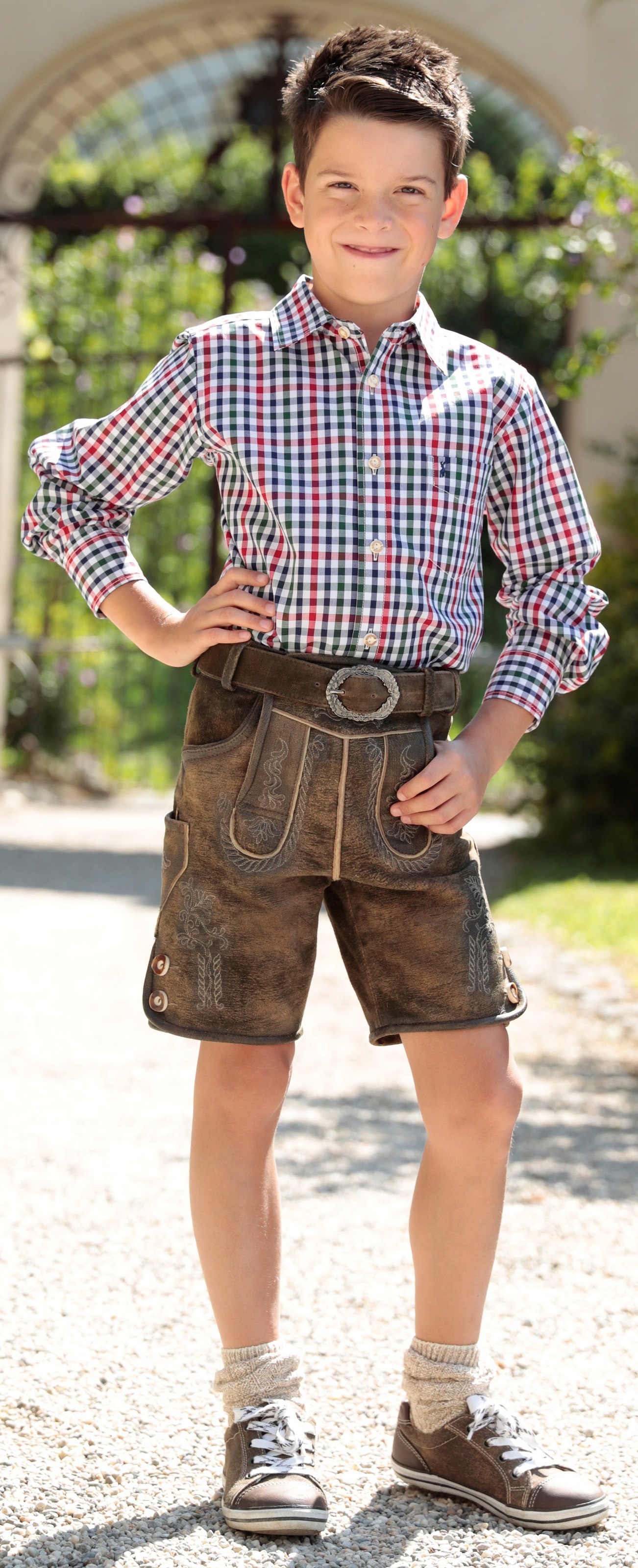 Hammerschmid Trachtenlederhose, (2 tlg., mit Gürtel), Kinder im Used Look