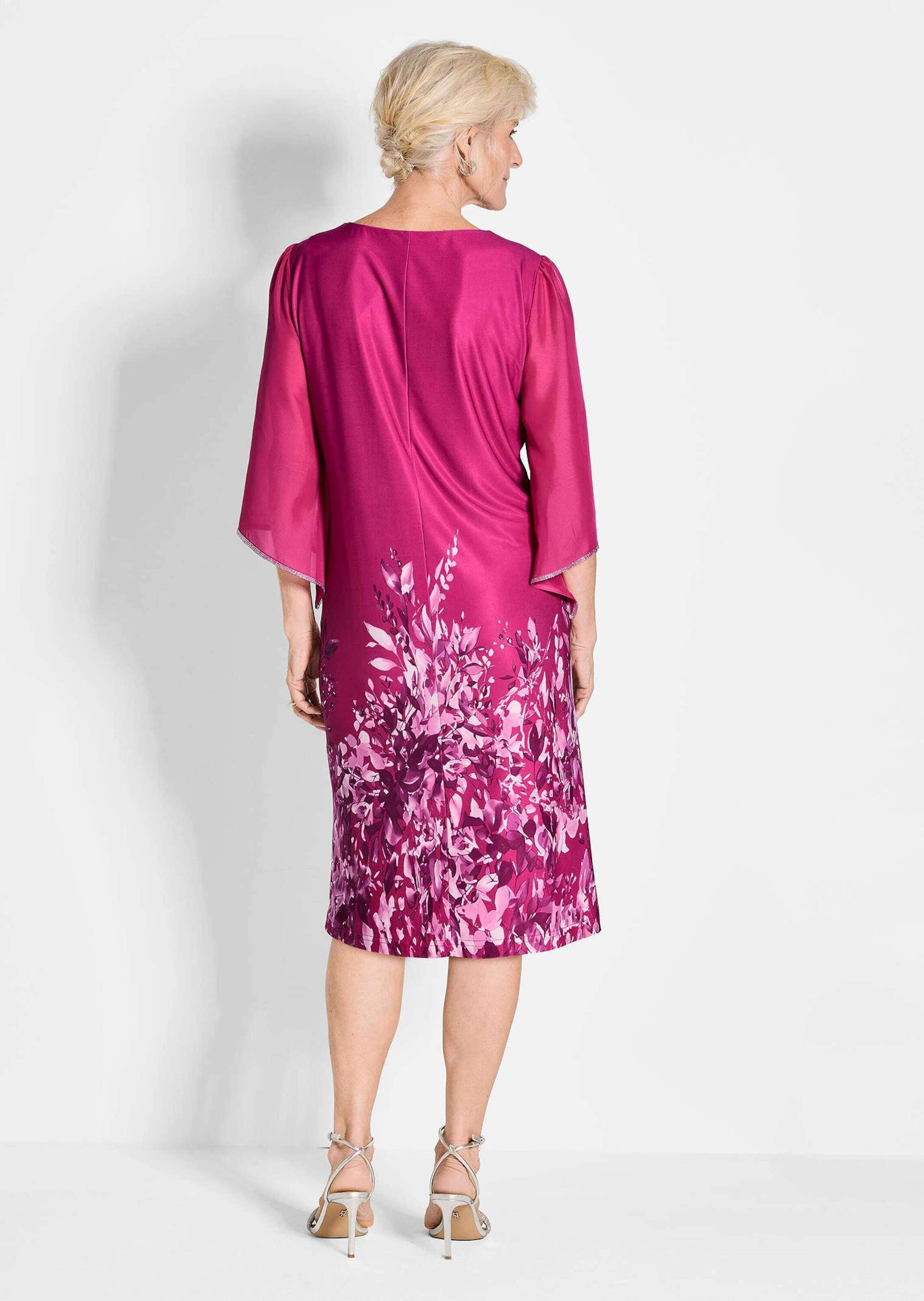 GOLDNER Sommerkleid »Pinkes elegantes Kleid mit 3/4-Arm aus Chiffon«