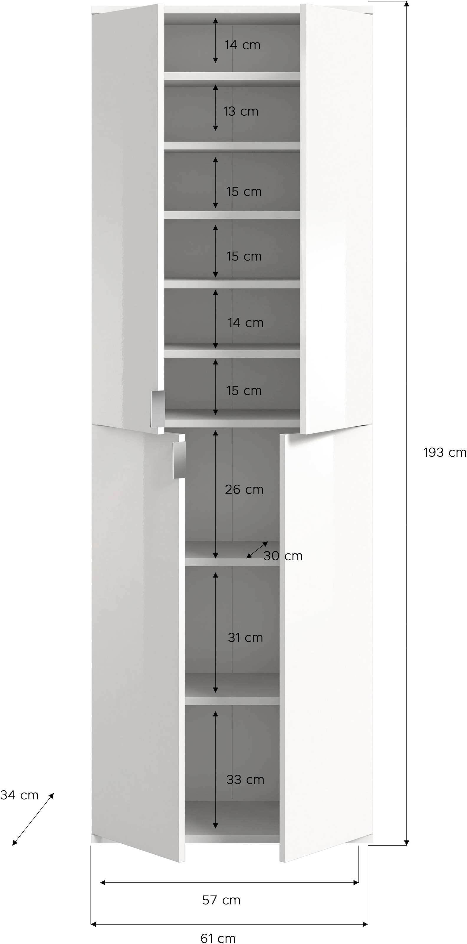 INOSIGN Garderoben-Set »Trondheim, Breite 244 cm, best. aus 4 Schränken, 16 Türen, 36 Fächer«, (Set, 4 St.), inkl. ausziehbarer Kleiderstange, Garderobenschrank, Kleiderschrank