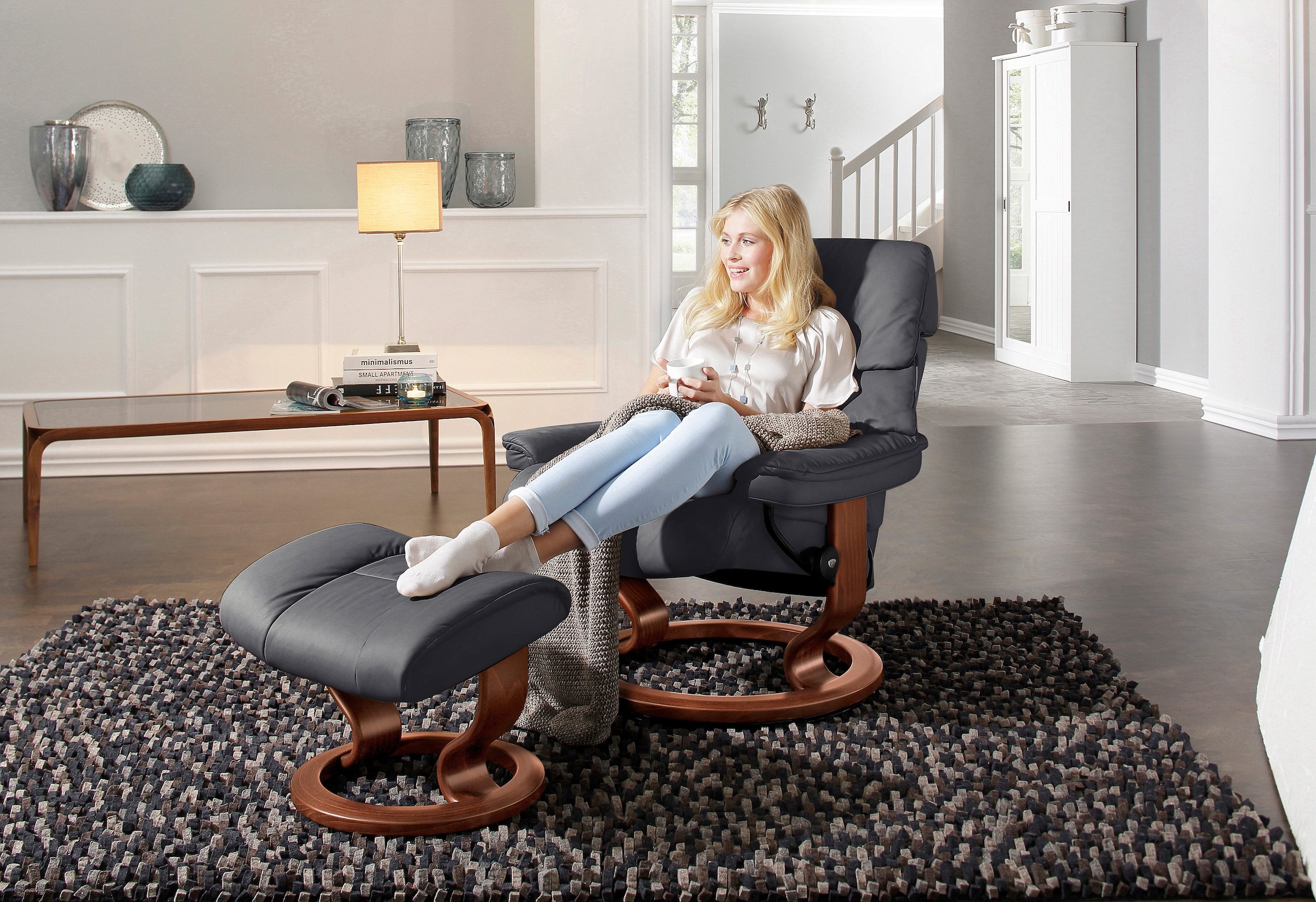 Stressless® Relaxsessel »Ruby« Set, Relaxsessel mit Hocker,  mit Classic Base, Größe M, Gestell Eiche, Wenge, Braun & Schwarz