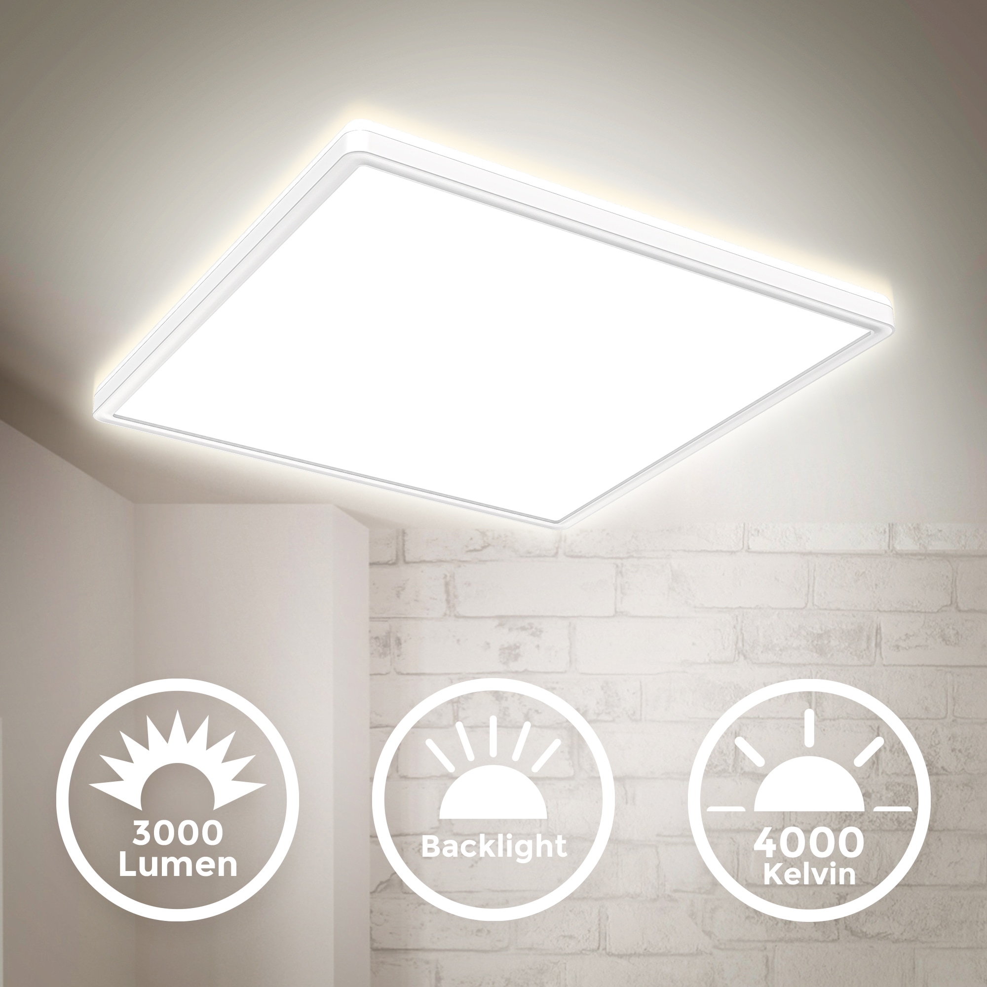 B.K.Licht Panel, 1 flammig, Leuchtmittel LED-Modul | LED fest integriert, Deckenleuchte, dimmbar, ultra-flach, indirektes Licht, neutralweiß