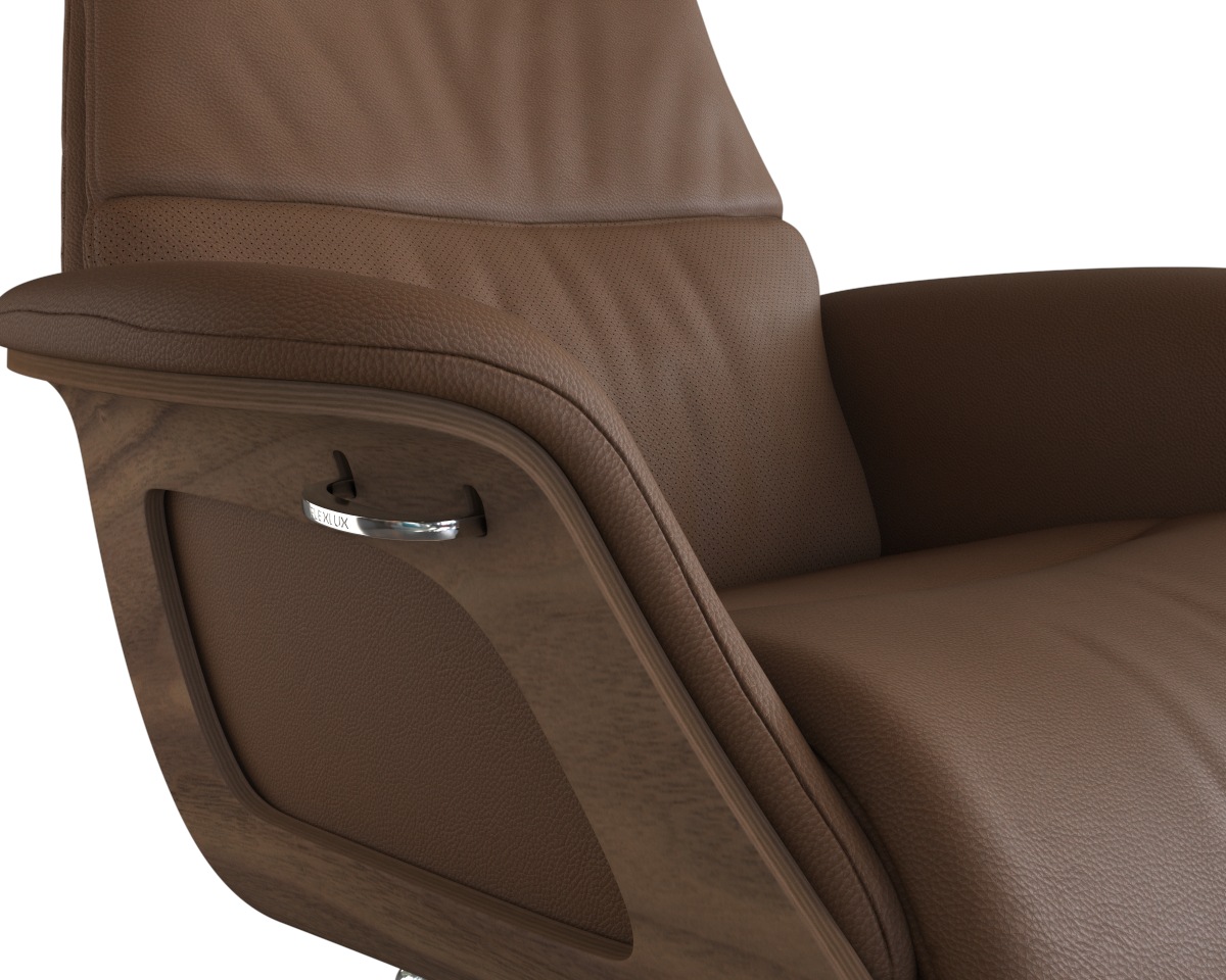 FLEXLUX Relaxsessel »Rücken u. Kopfverstellung, ergonomisch, Airchannels, klasse Komfort«, Rücken- & Kopfteilverstellung, Drehbar, Armlehne Walnuss, Fuß Alu