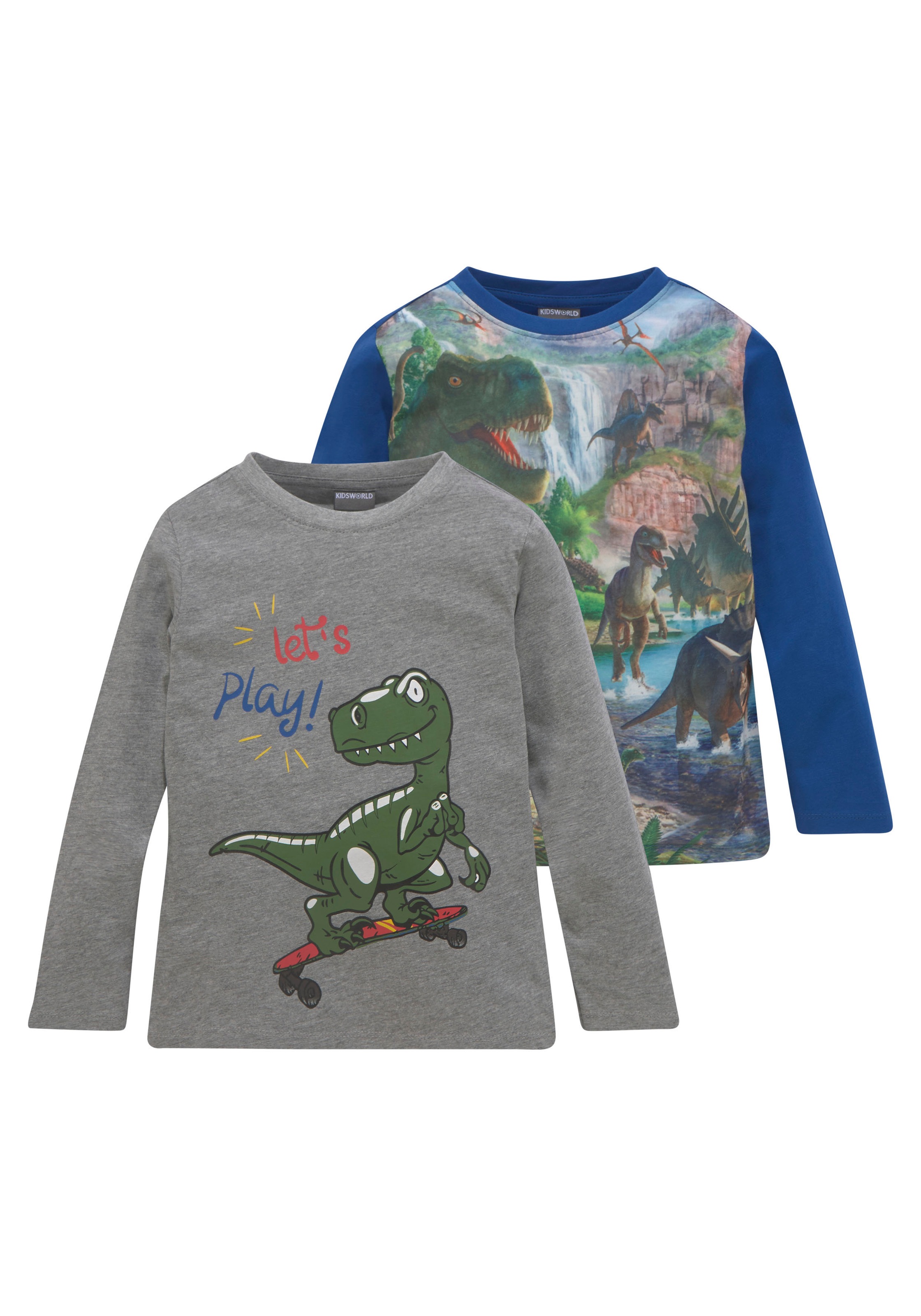 KIDSWORLD Langarmshirt »DINOS«, (Packung, 2 tlg., 2er-Pack), zwei Dino Fotodrucke kaufen