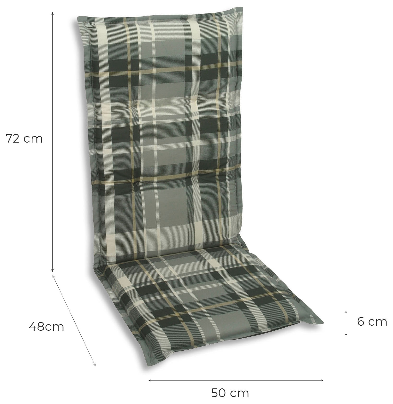 GO-DE Hochlehnerauflage Karo grau - Maße BxLxH ca.: 50 cm x 120 cm x 6 cm