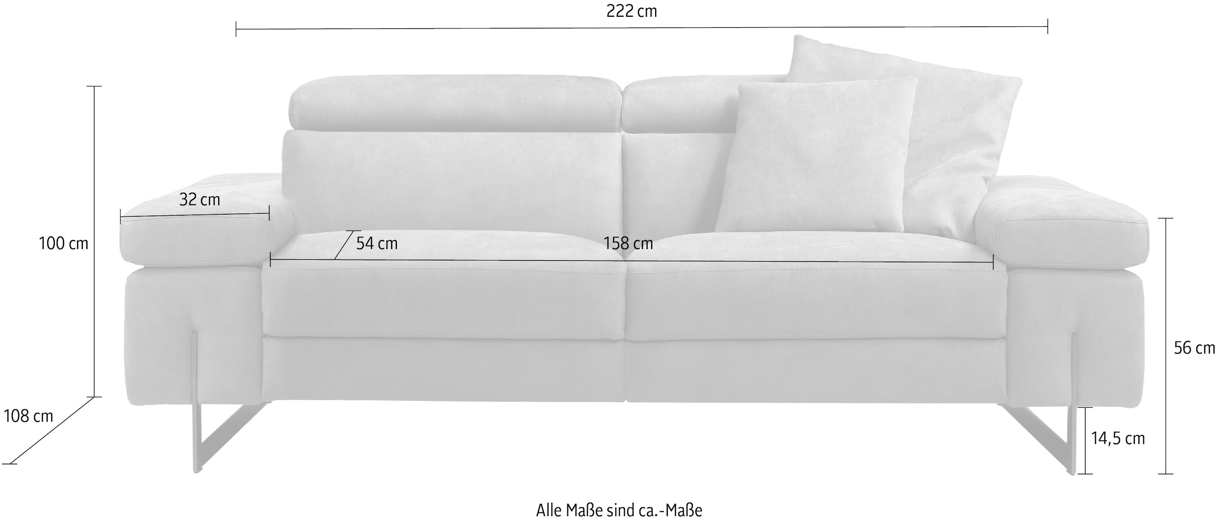 Egoitaliano 2,5-Sitzer »Candice, elegant und edel, hochwertiges Designsofa, bequem«, Kopfteile manuell verstellbar, titanumfarbene Kufenfüße