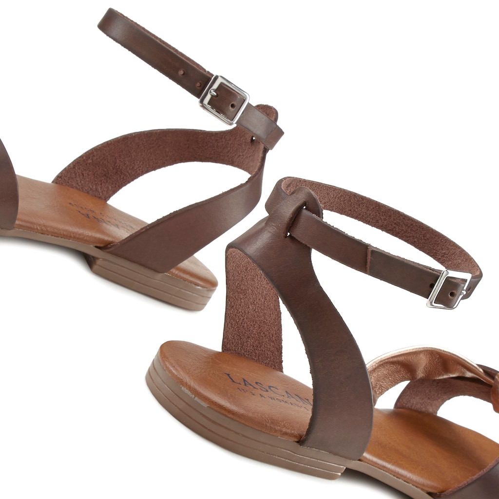 LASCANA Sandale, Sandalette, Sommerschuh aus hochwertigem Leder mit Metallic Optik