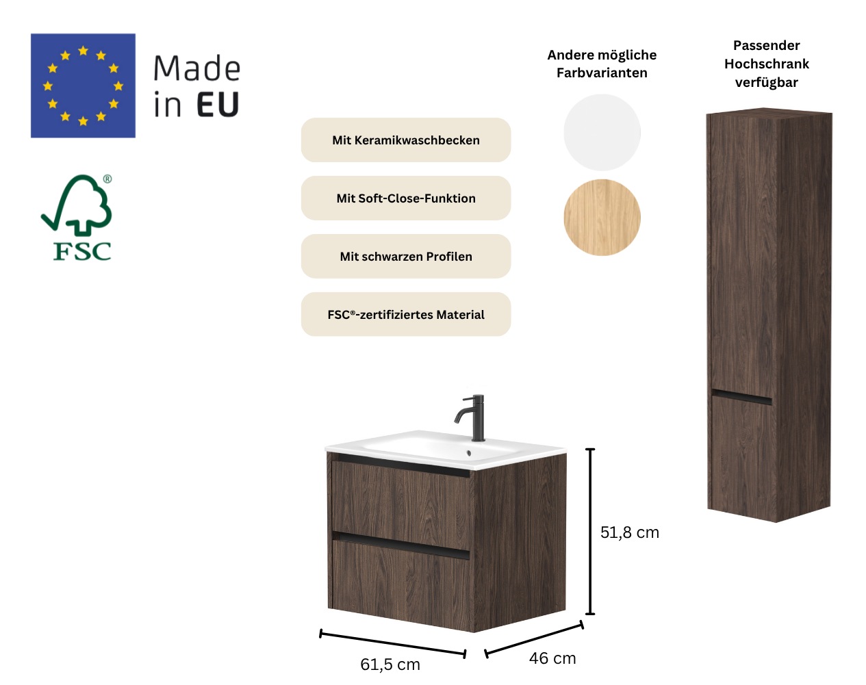 welltime Waschtisch »City« B/T/H: 81,5/46/51,5 cm, 