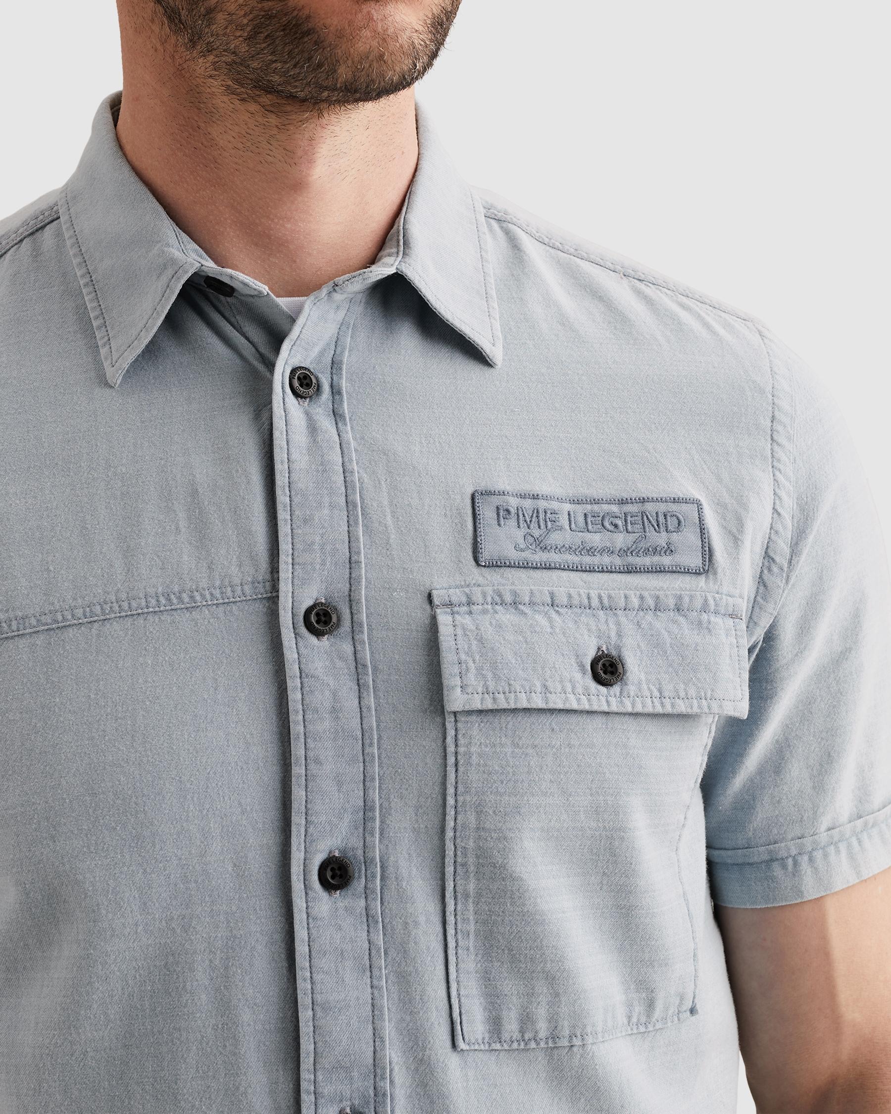 PME LEGEND Kurzarmhemd »Short Sleeve Shirt Indigo yarn dyed stripe« mit Logo Stickerei