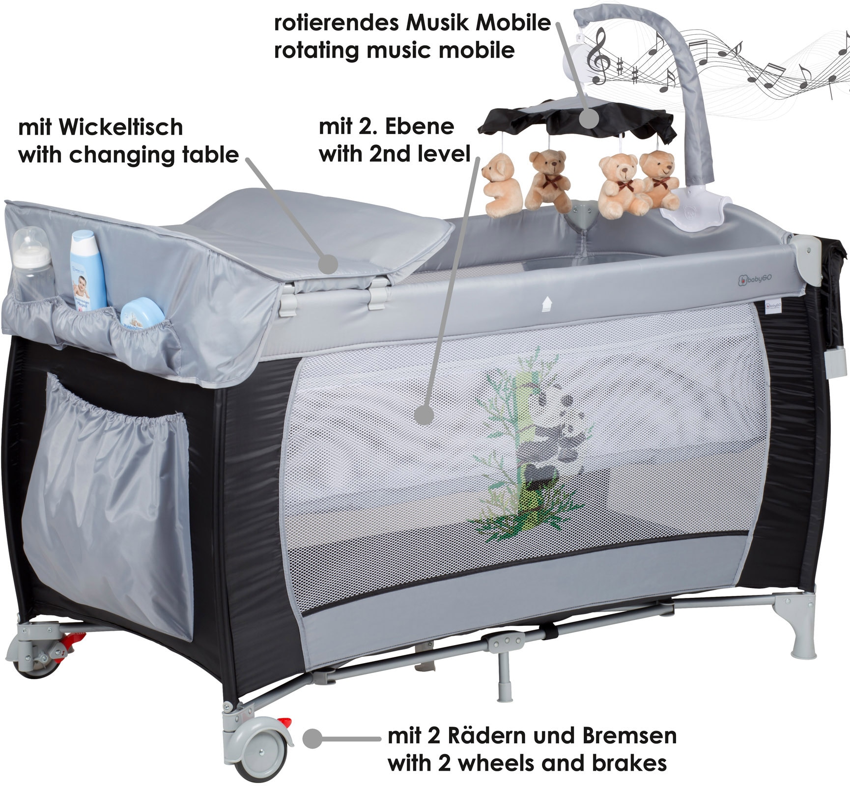 BabyGo Baby-Reisebett »Sleeper Deluxe, black«, mit Musik-Mobile