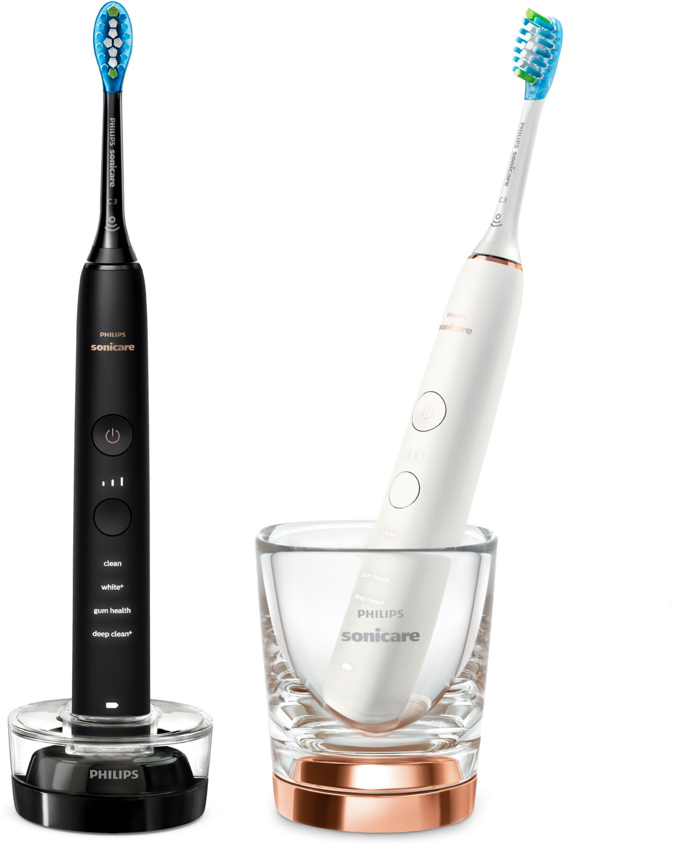 Philips Sonicare Elektrische Zahnbürste »HX9914/57«, 2 St. Aufsteckbürsten, DiamondClean Premium Schallzahnbürste, Doppelpack inkl. Ladeglas