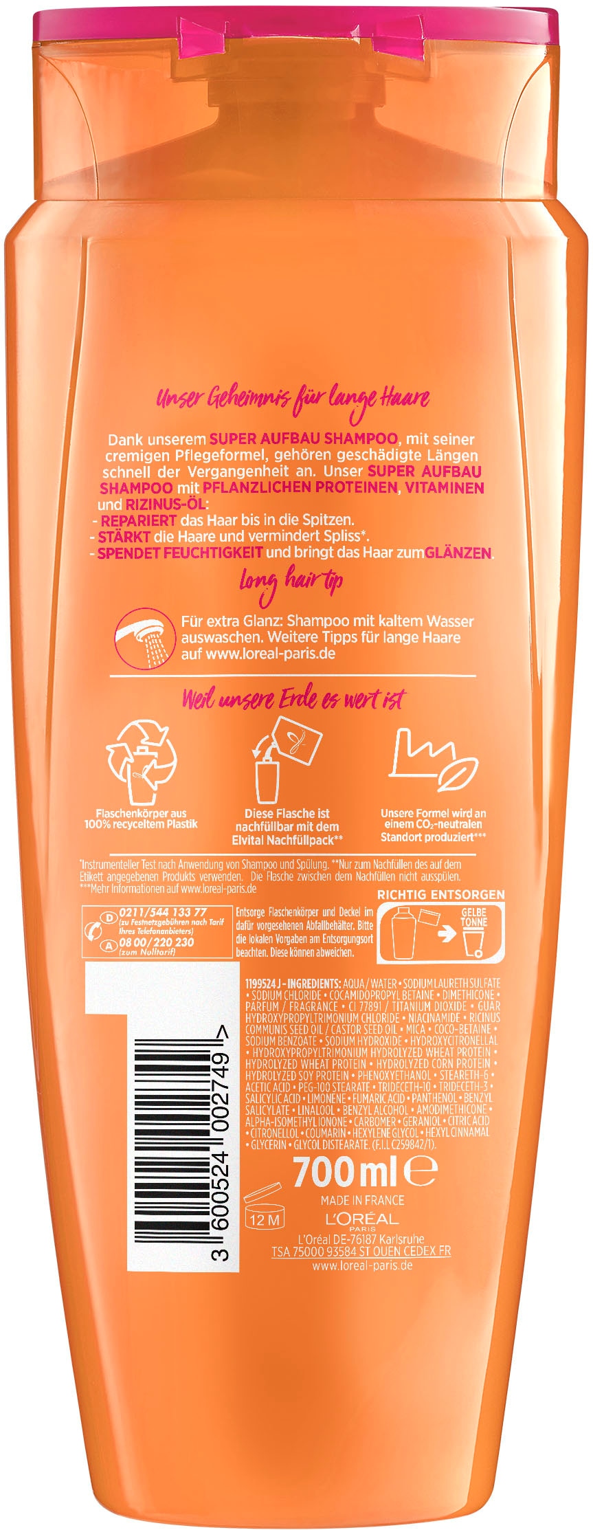 L'ORÉAL PARIS Haarshampoo »L'Oréal Paris Elvital Dream Length Shampoo«, (Packung, 6 tlg.)