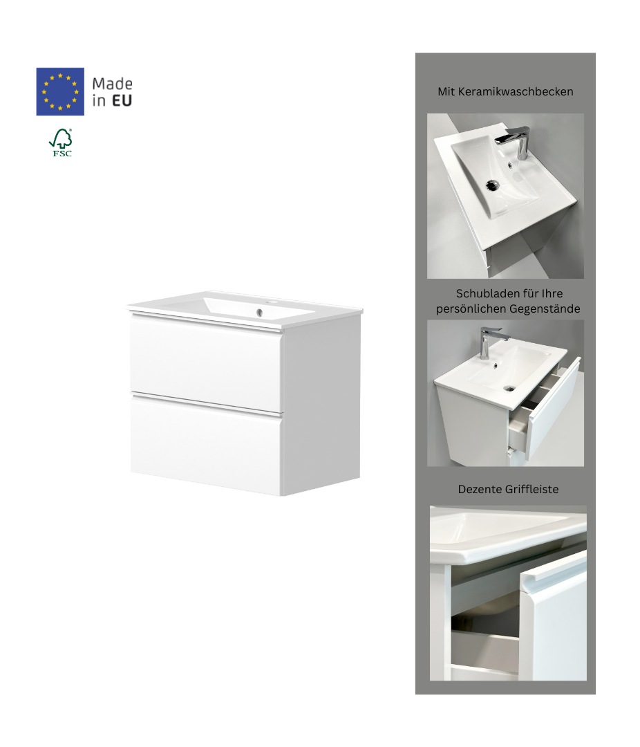 welltime Waschtisch »Cosmos in verschiedenen Ausführungen inkl. Waschbecken«, Badmöbel, Waschplatz mit 2 Schubladen, Soft-Close-Funktion, FSC®