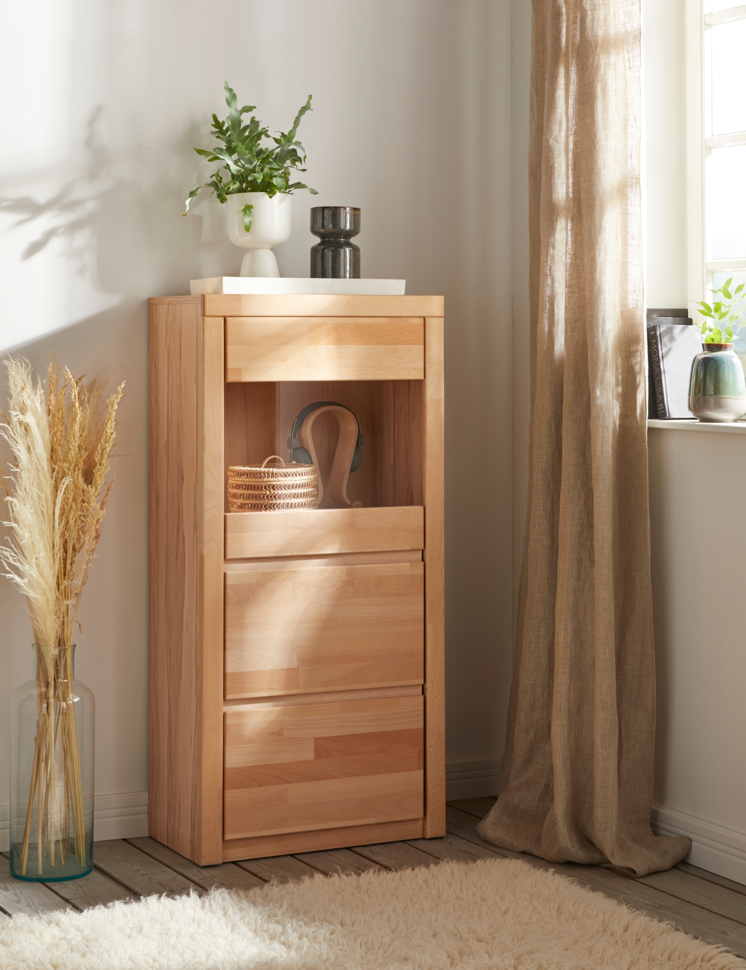 OTTO home Vitrine »Silkeborg« schöne grifflose Optik, teilmassiv