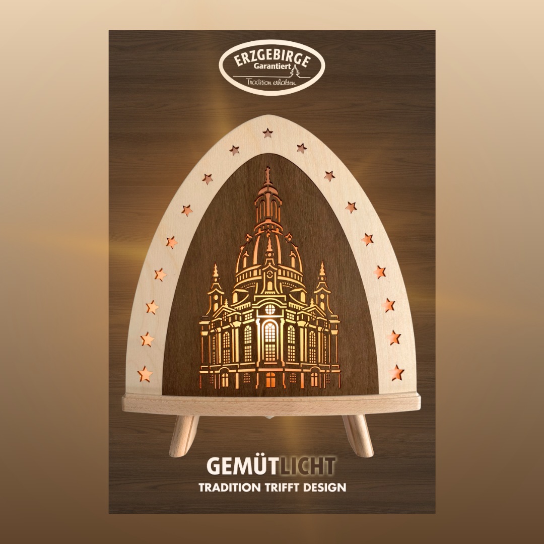 Weigla LED Dekolicht »Dresdner Frauenkirche, Dekolampe aus Holz, NATUR-BRAUN« E14 Holzkunst aus dem Erzgebirge