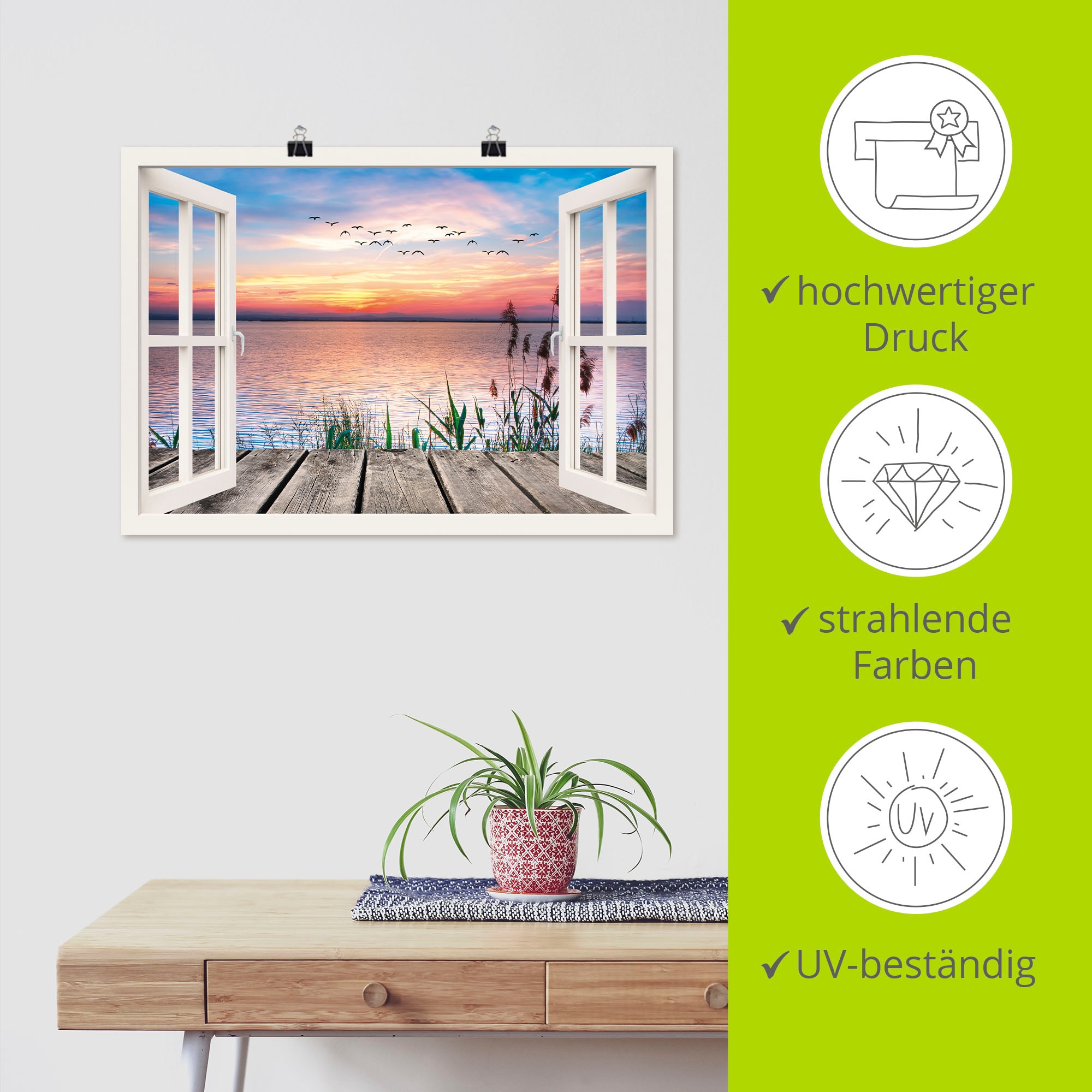 Artland Wandbild »See in den Farben der Wolken«, Fensterblick, (1 St.), als Leinwandbild, Poster, Wandaufkleber in verschied. Größen