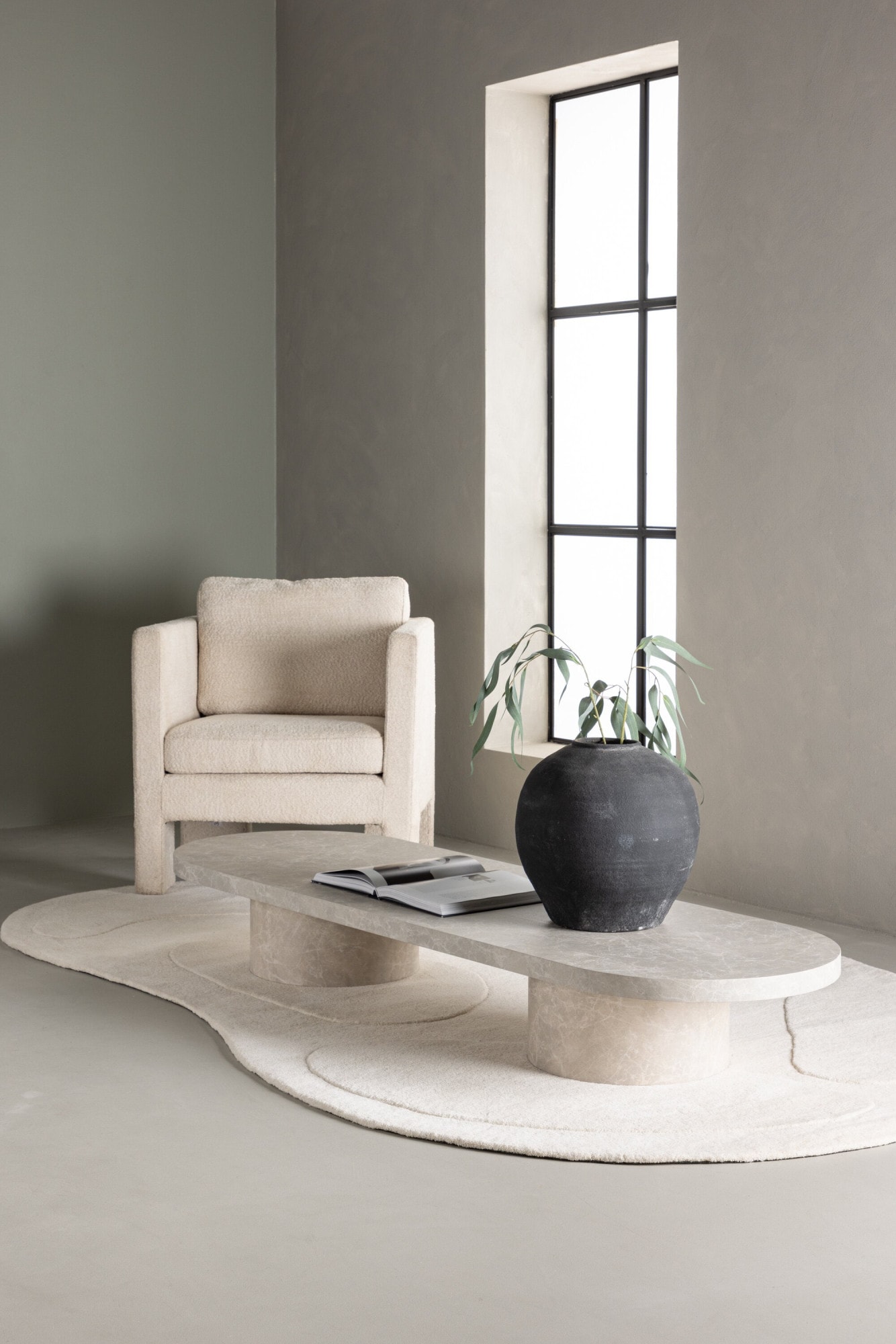 Venture Home Couchtisch »Narvik, ovaler Couchtisch 190 × 60 cm mit Sinterstein-Tischplatte« Sofatisch, MDF, 3D-Papier, sehr niedrig, rundliche Form, geräumig