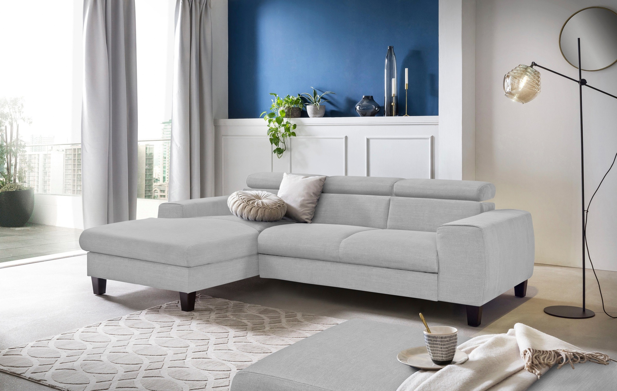 COTTA Polstergarnitur »Morven L-Form«, (Set), Set bestehend aus: Ecksofa mit Kopfteilverstellung & Hocker