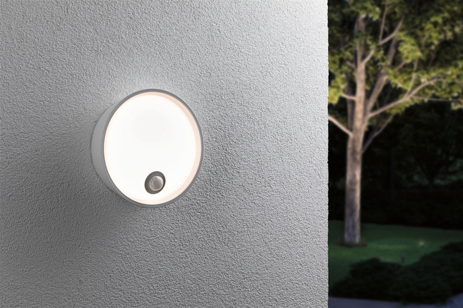 Paulmann LED Außen-Wandleuchte »Platomo IP44 rund 180mm 3000K 14,5W 1200lm 230V Kunststoff«, 1 flammig, Bewegungsmelder seewasserresistent