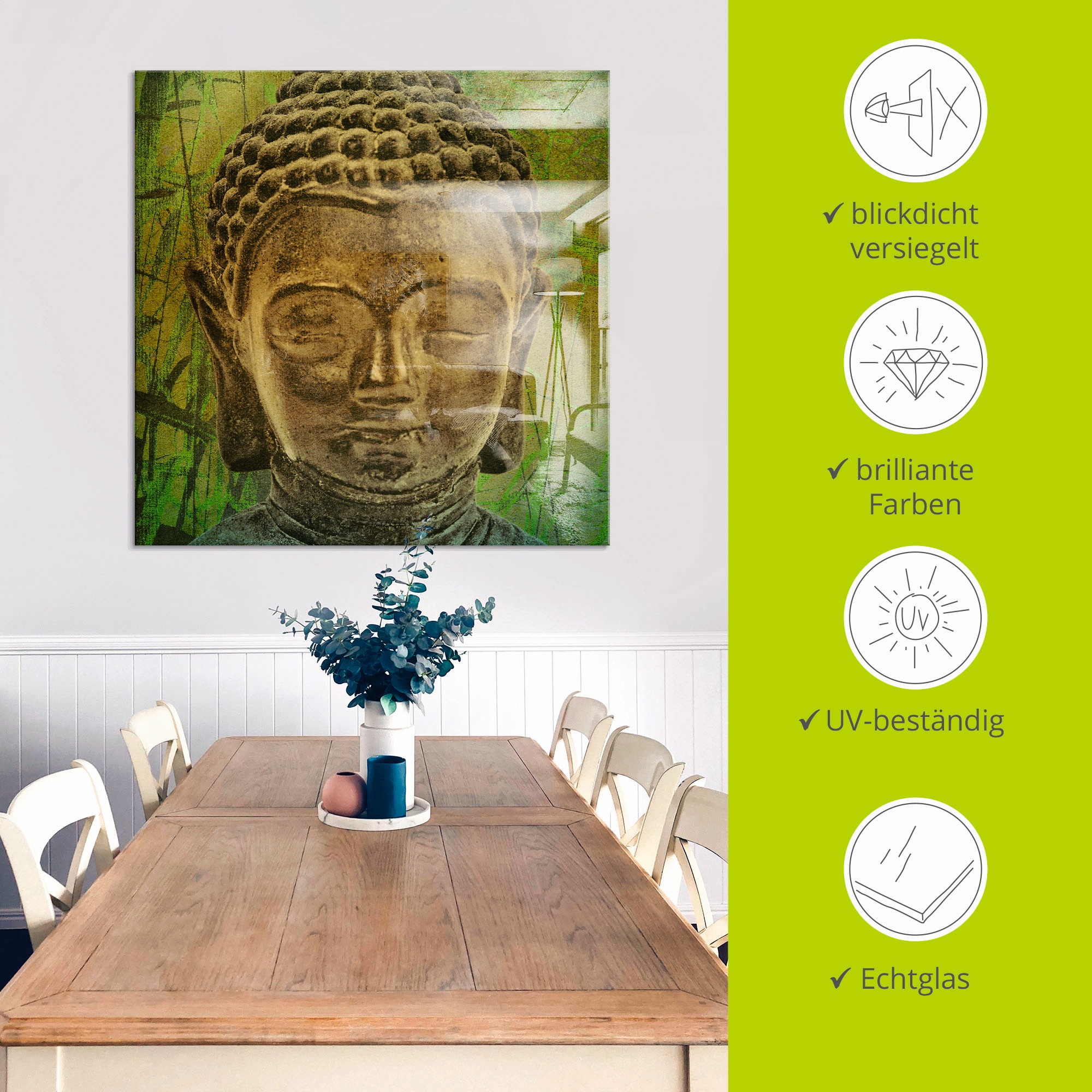 Artland Glasbild »Buddha II«, Religion, (1 St.), in verschiedenen Größen