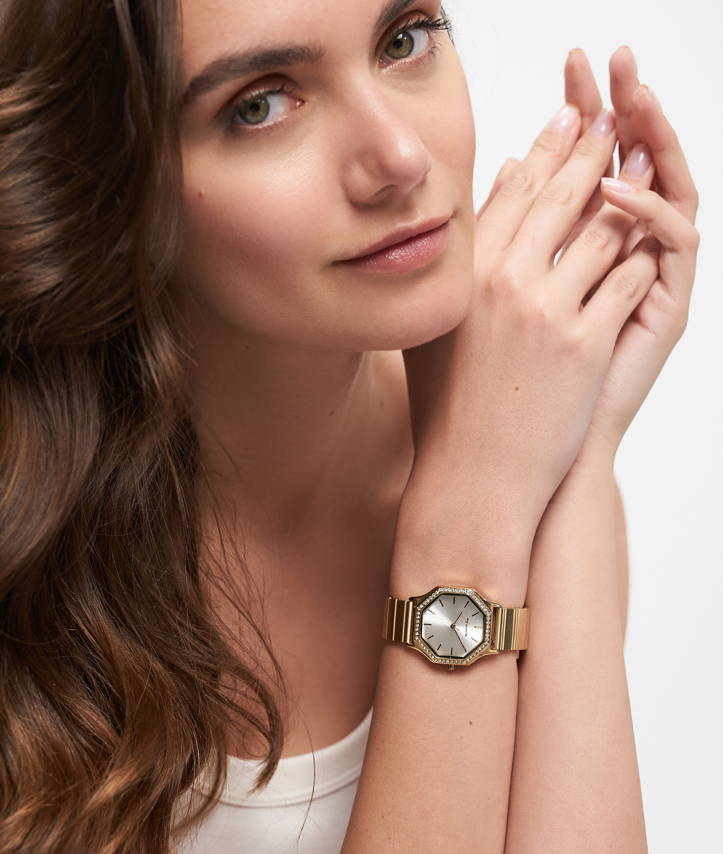 Tamaris Quarzuhr Armbanduhr, Damenuhr, Edelstahlarmband, analog, Zirkonia (synth.)