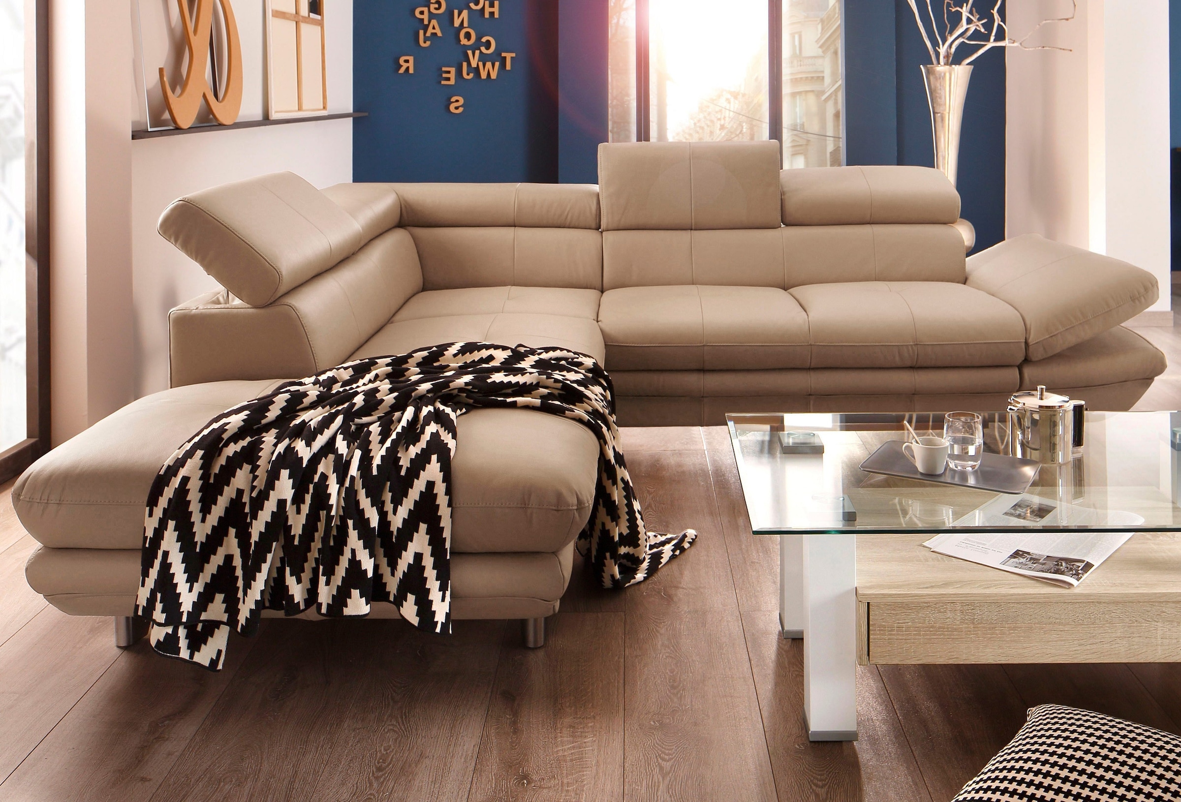 COTTA Polstergarnitur »Enterprise L-Form«, (Set), Set bestehend aus: Ecksofa mit Arm- & Kopfteilverstellung & Hocker