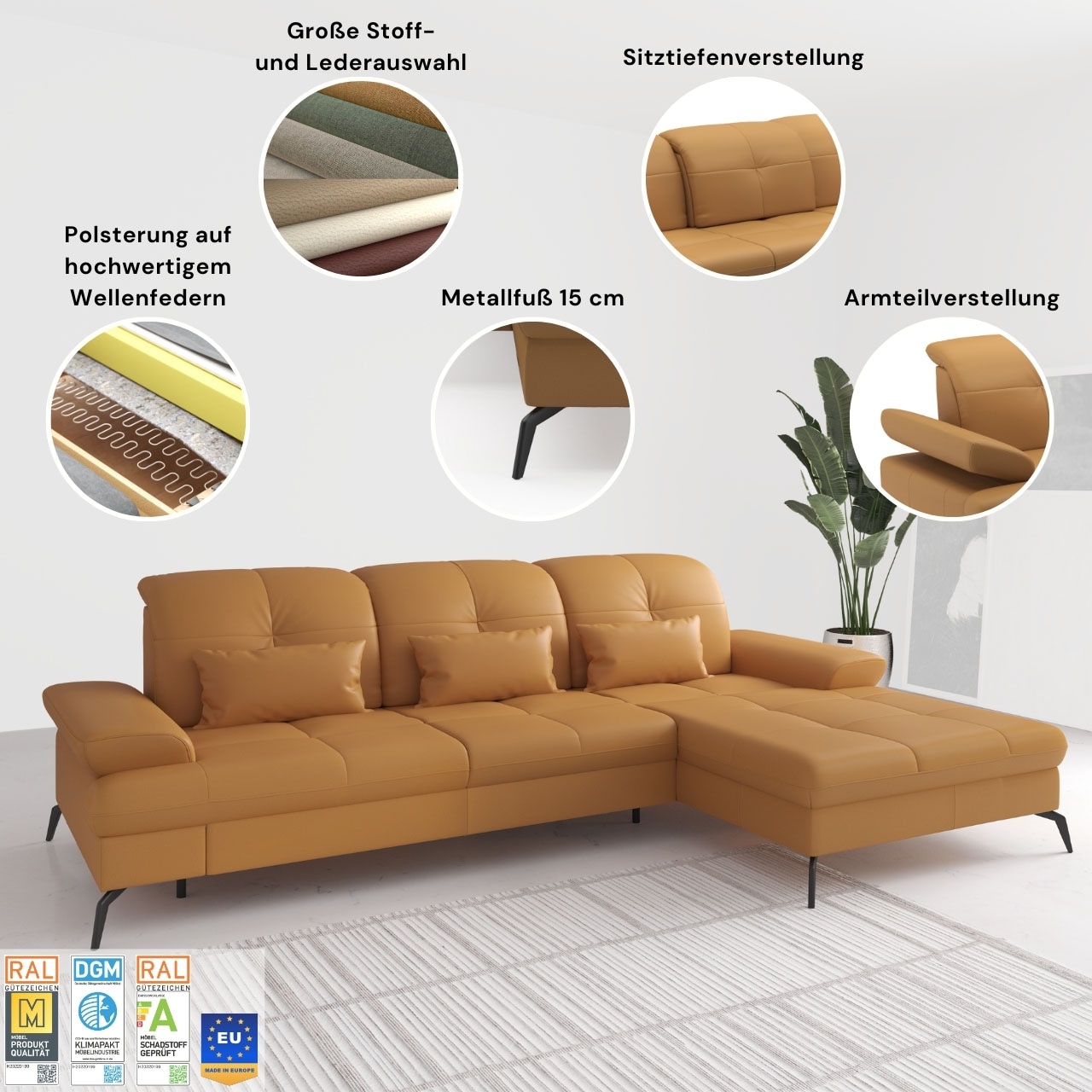 sit&more Ecksofa »Amica, L-Form, inkl. Sitztiefenverstellung & Armteilverstellung«, wahlweise mit Bettfunktion, Bettkasten und Kopfteilverstellung