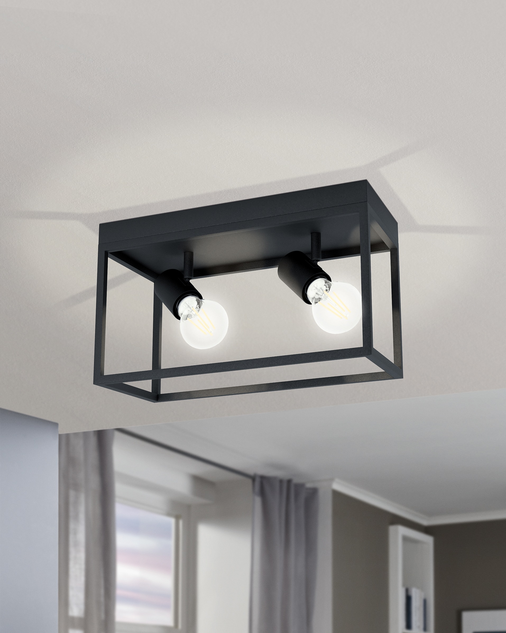 EGLO Deckenleuchte »SILENTINA«, 2 flammig, Leuchtmittel E27 | ohne Leuchtmittel, Deckenleuchte, Industrial, Wohnzimmerlampe, Küchenlampe, Flurlampe