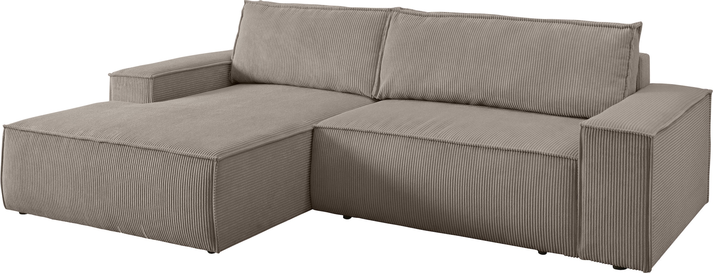 Home affaire Ecksofa »SHERWOOD Schlafsofa 267 cm, L-Form,«, Schlaffunktion mit Bettkasten (210x136 cm), Cord, Vintage, Samtvelours